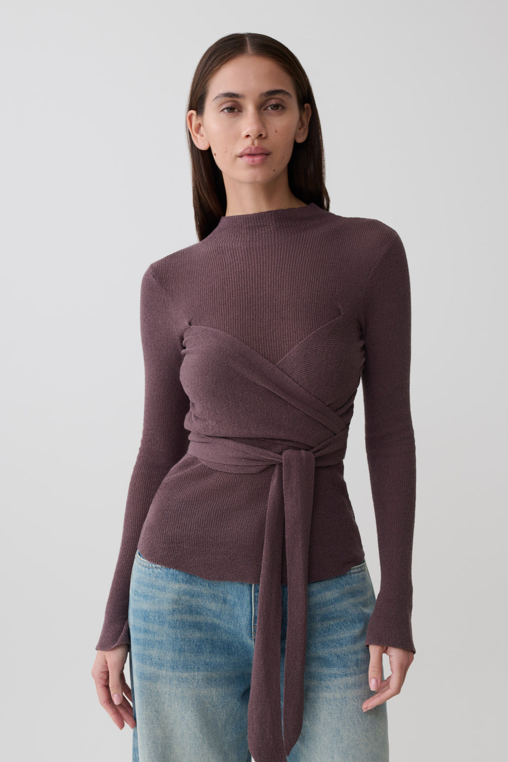 Lawson Wrap Knit Long Sleeve Top - Peppercorn