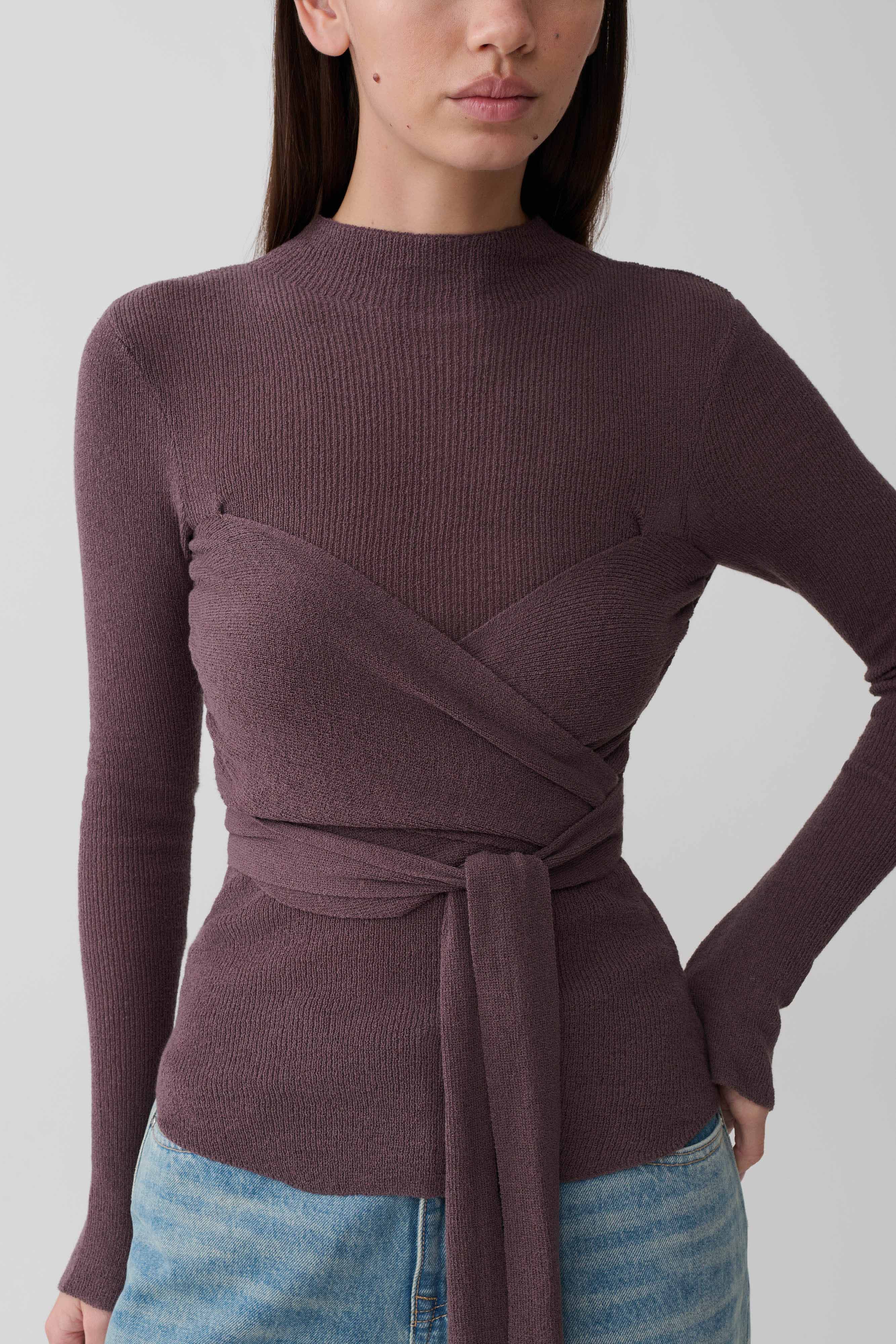 Lawson Wrap Knit Long Sleeve Top - Peppercorn