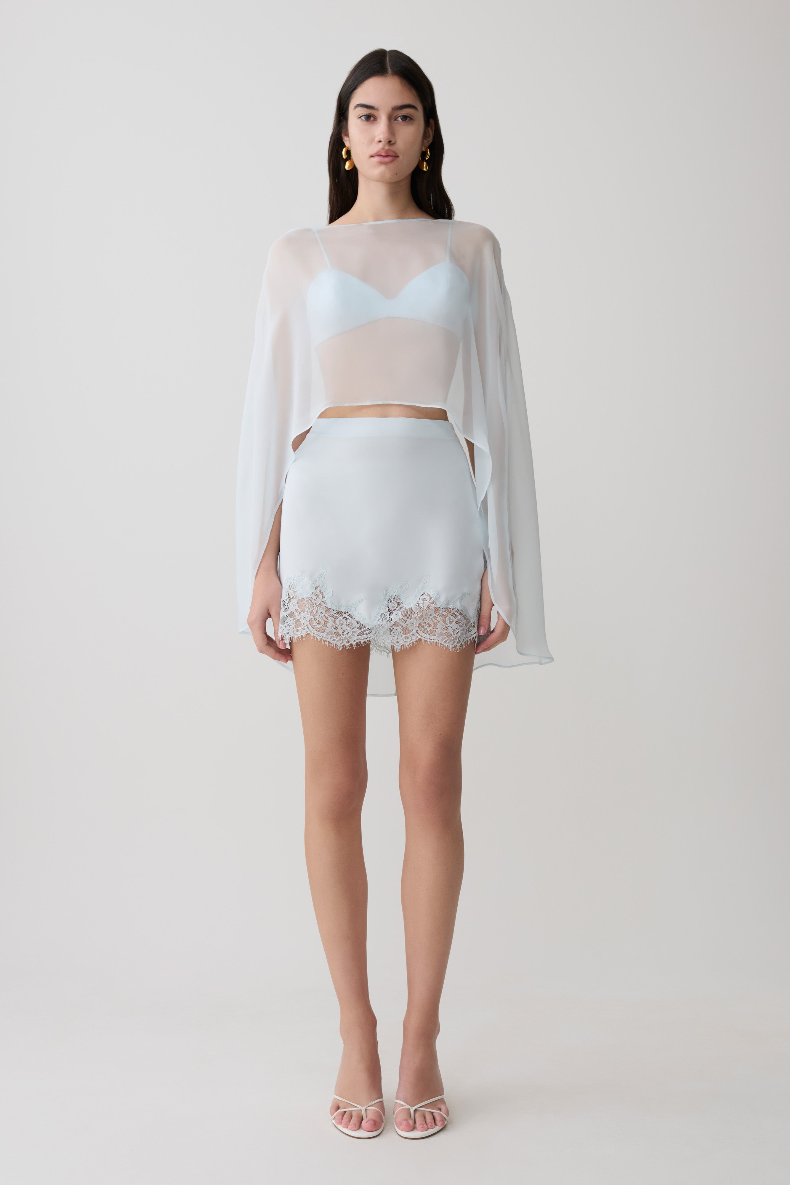 Nina Lace And Satin Mini Skirt - Ice Blue