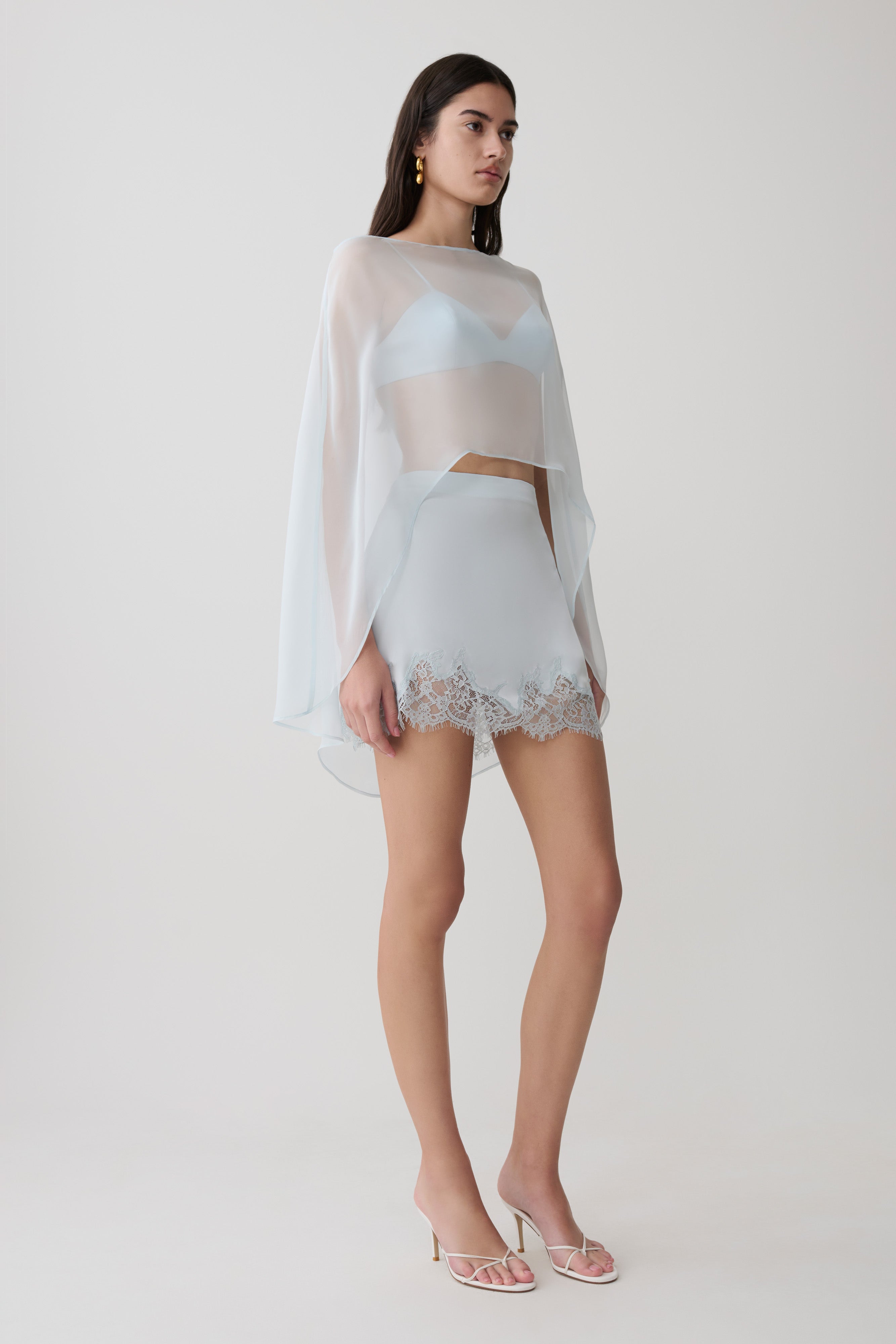 Kirstine Bralette With Chiffon Cape - Ice Blue