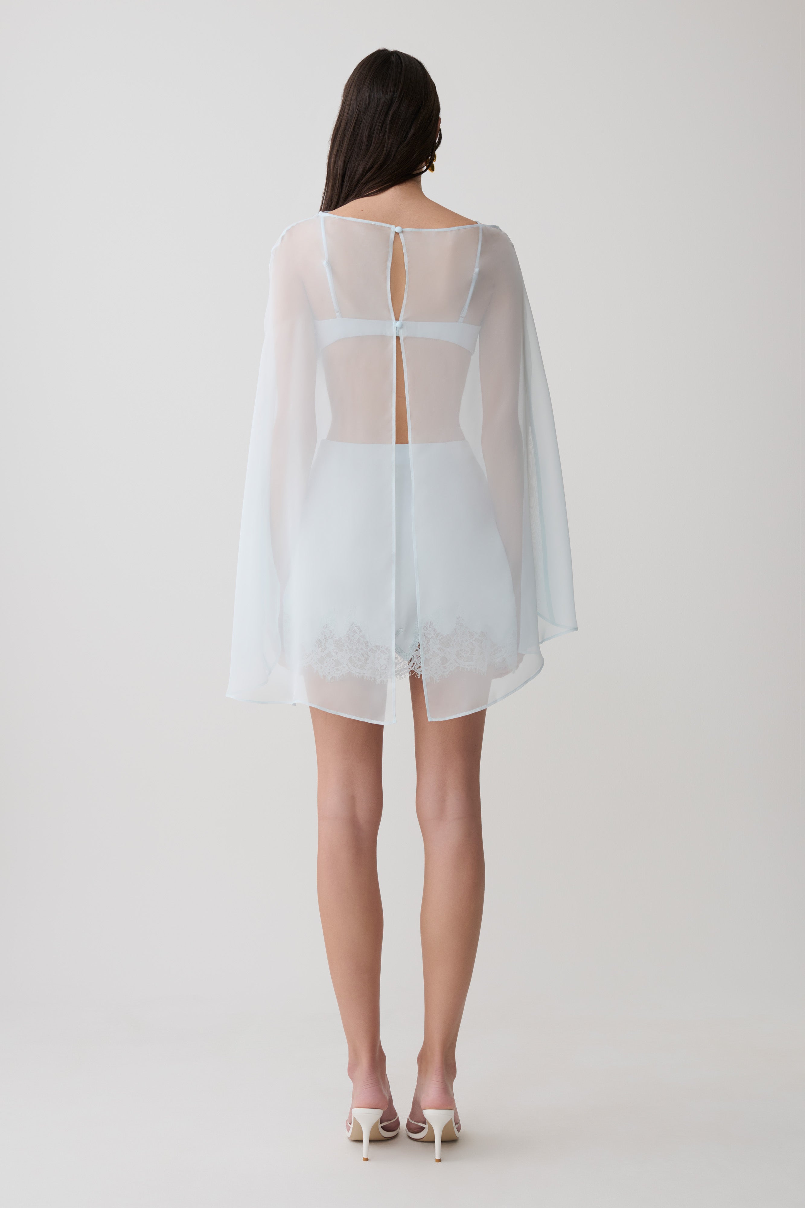 Nina Lace And Satin Mini Skirt - Ice Blue