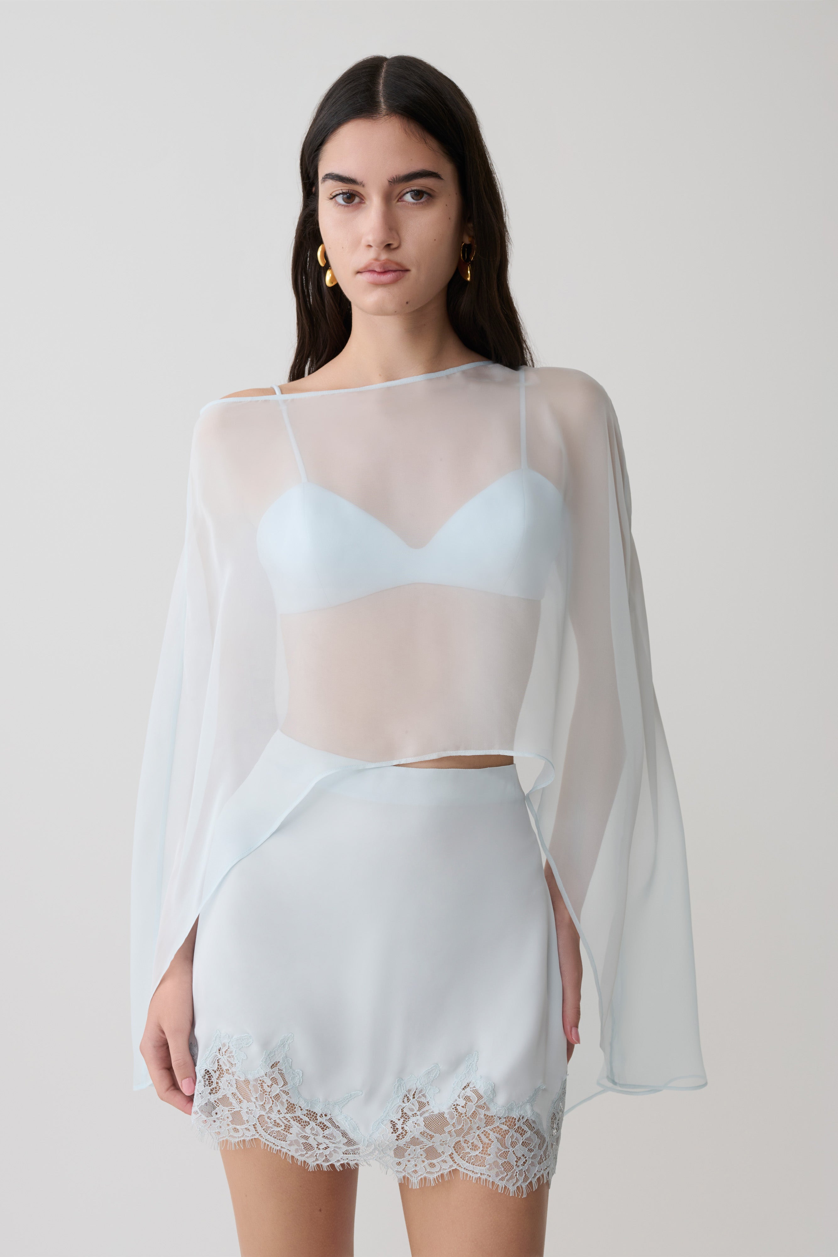 Kirstine Bralette With Chiffon Cape - Ice Blue
