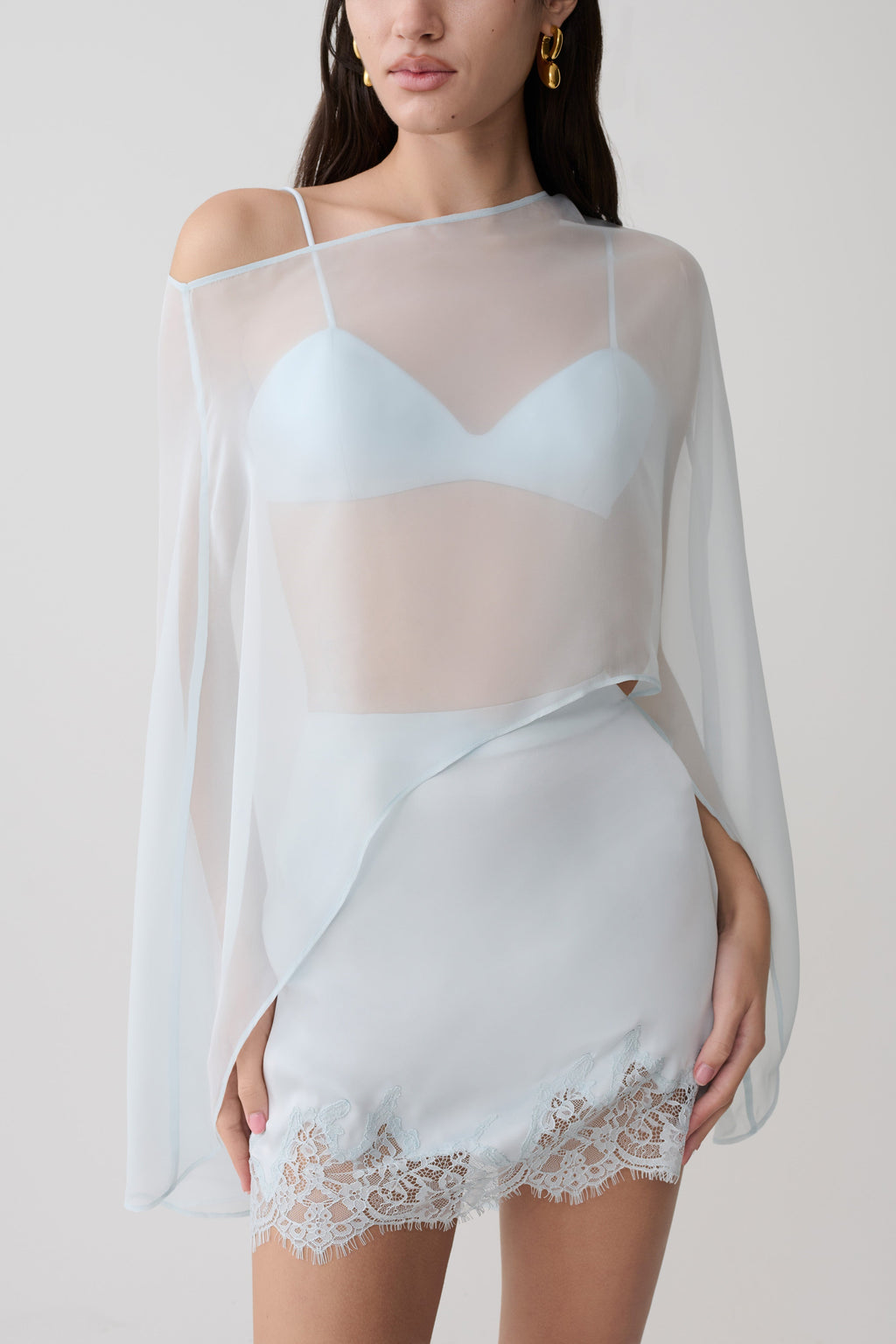 Kirstine Bralette With Chiffon Cape - Ice Blue