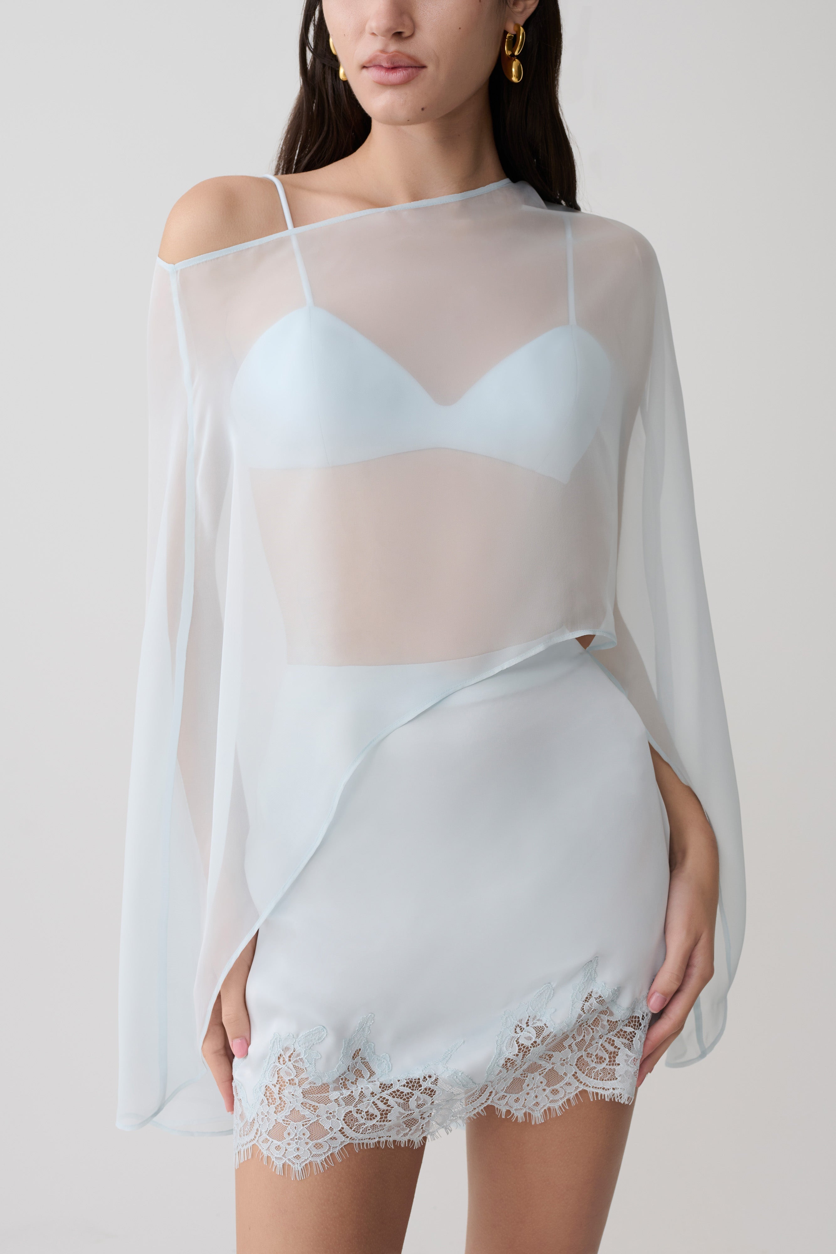 Nina Lace And Satin Mini Skirt - Ice Blue