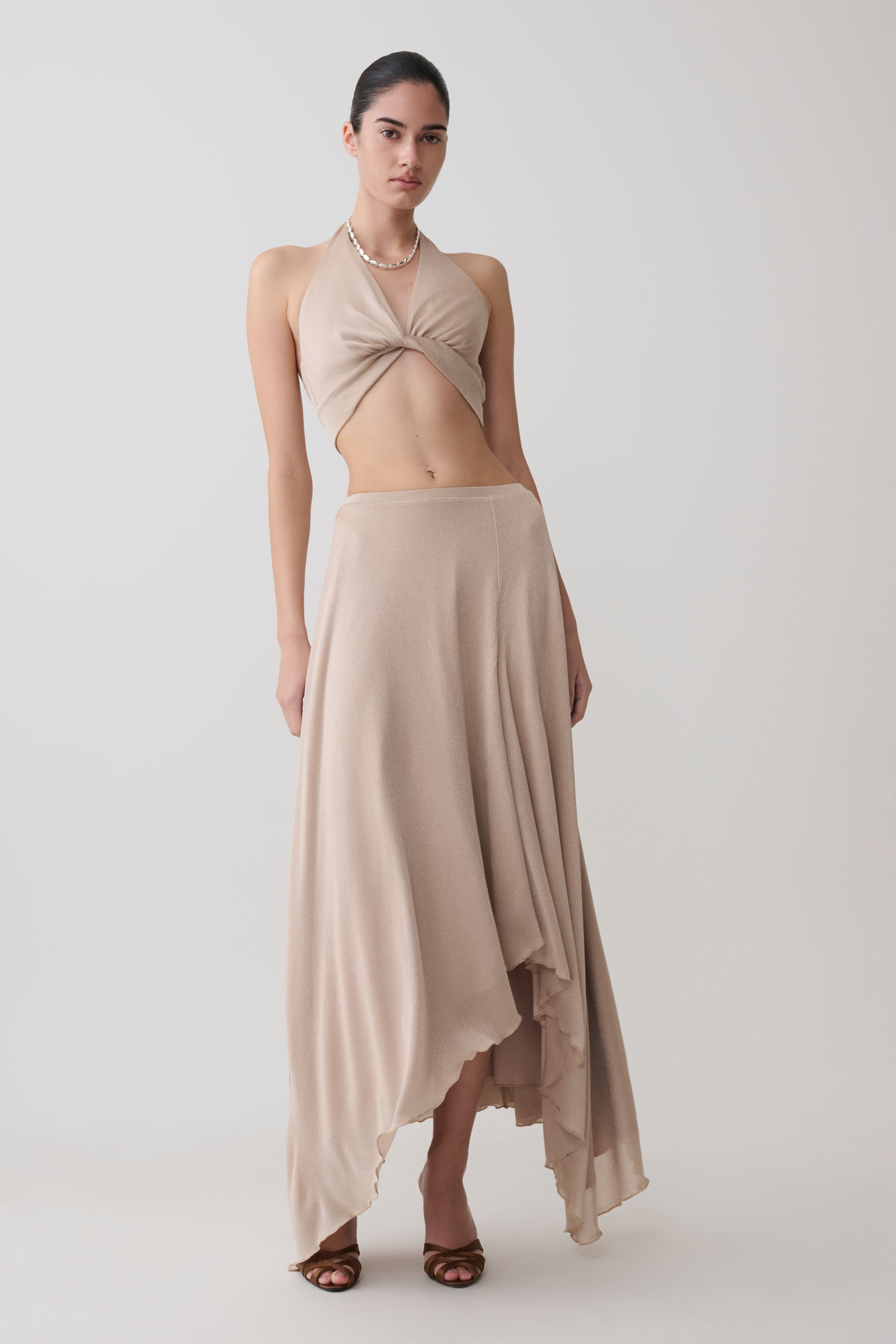 Nola Draped Lurex Halter Top - Gold