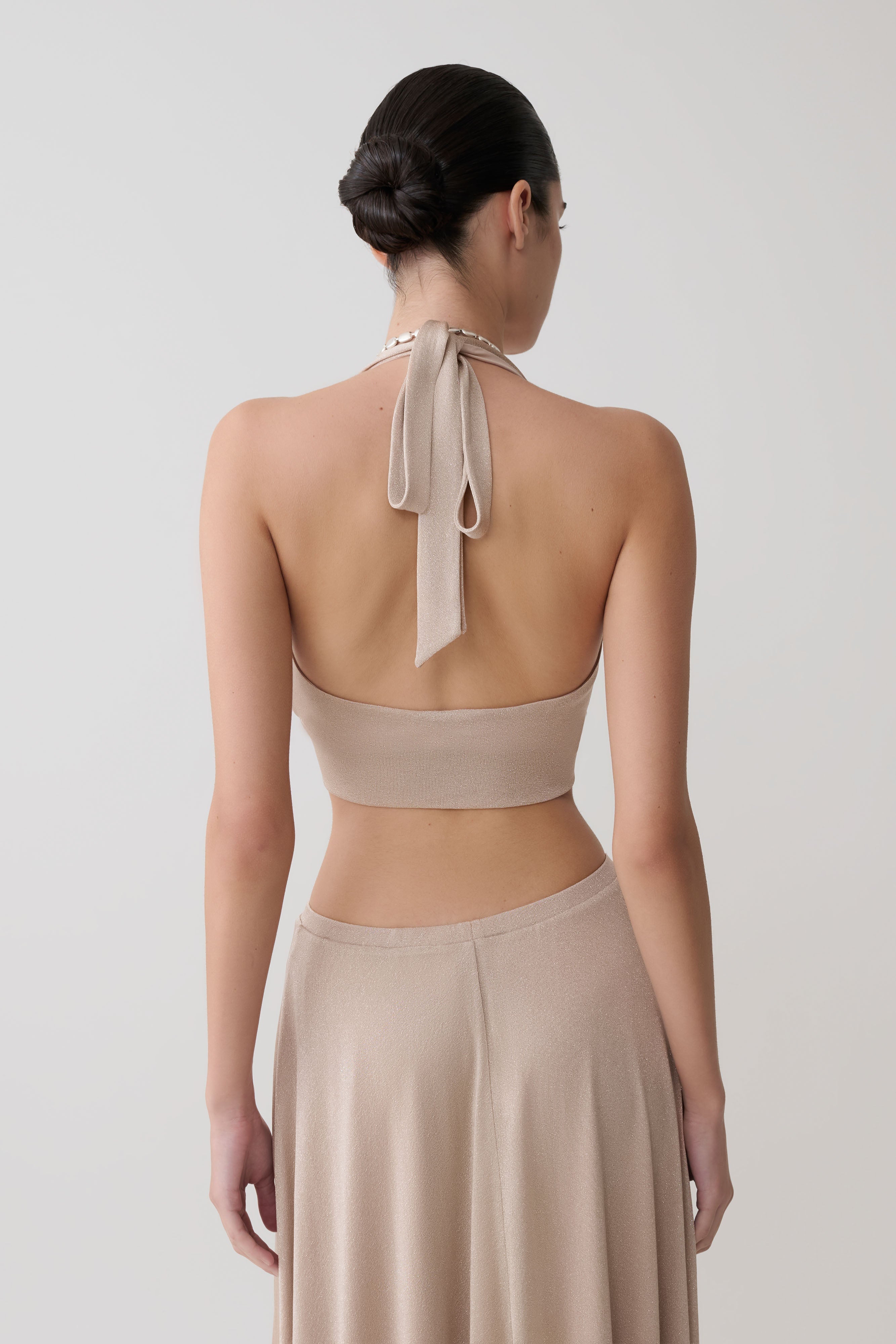 Nola Draped Lurex Halter Top - Gold