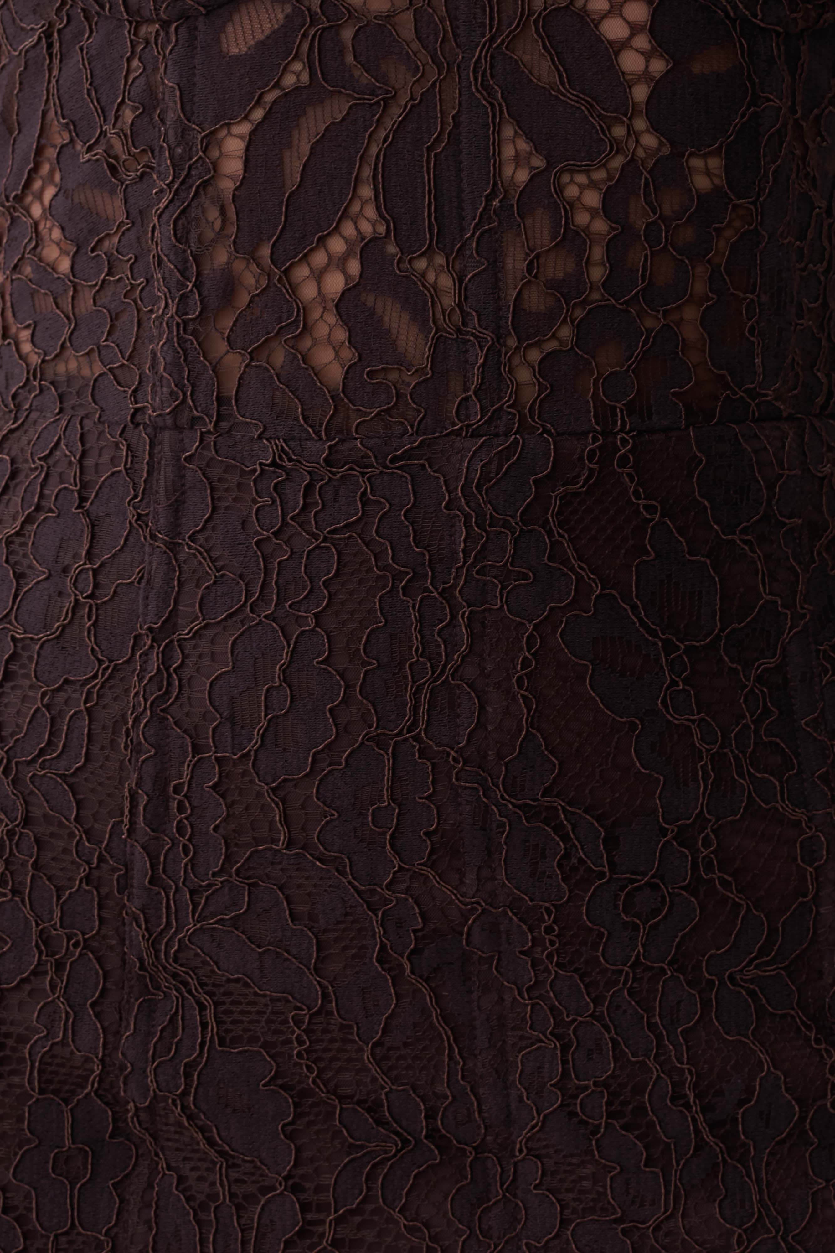 Ottilie Lace And Mesh Midi Dress - Dark Chocolate
