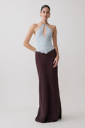 Sascha Lace And Satin Halter Maxi Dress - Ice Blue/Chocolate
