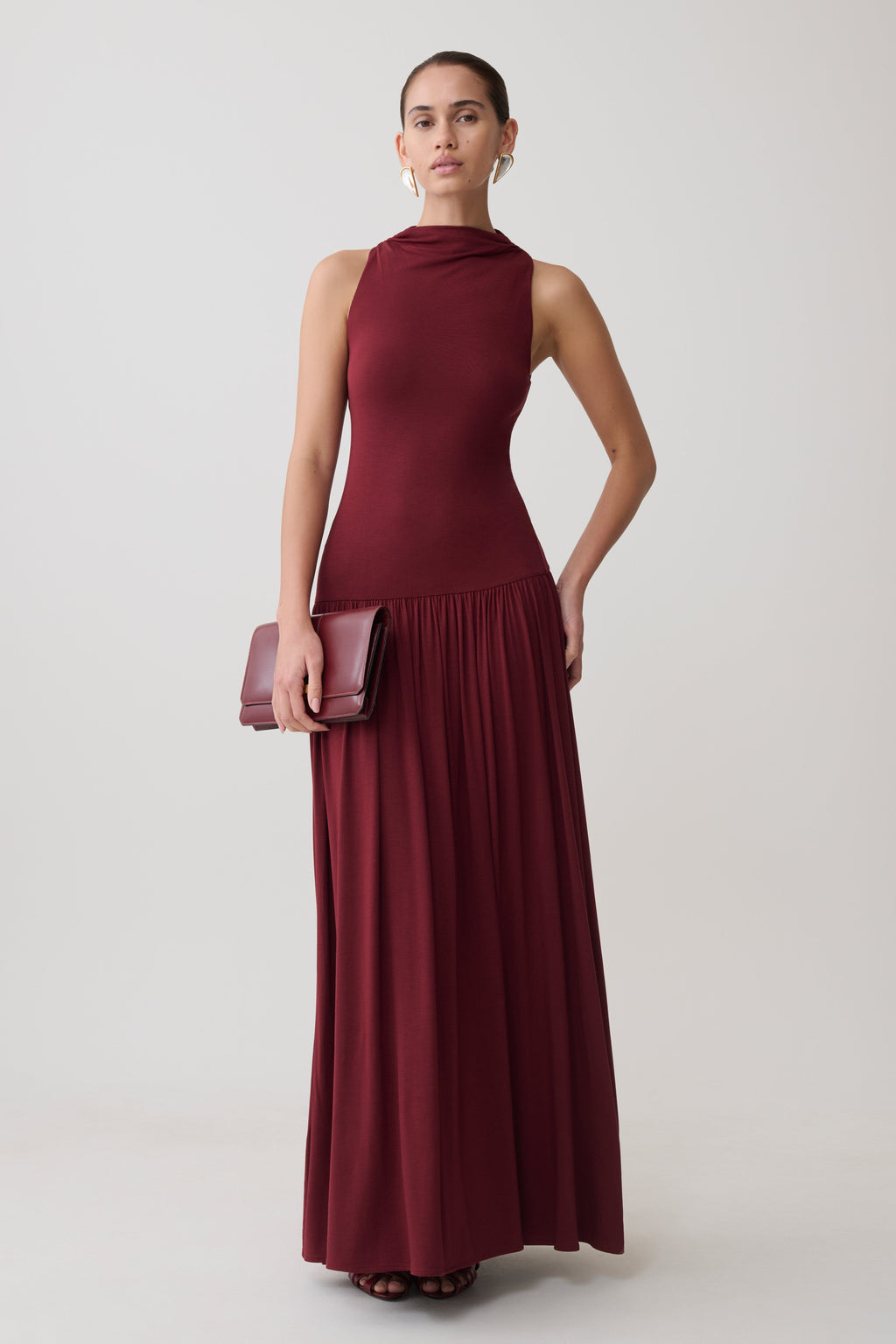 Zsela High Neck Modal Maxi Dress - Wine