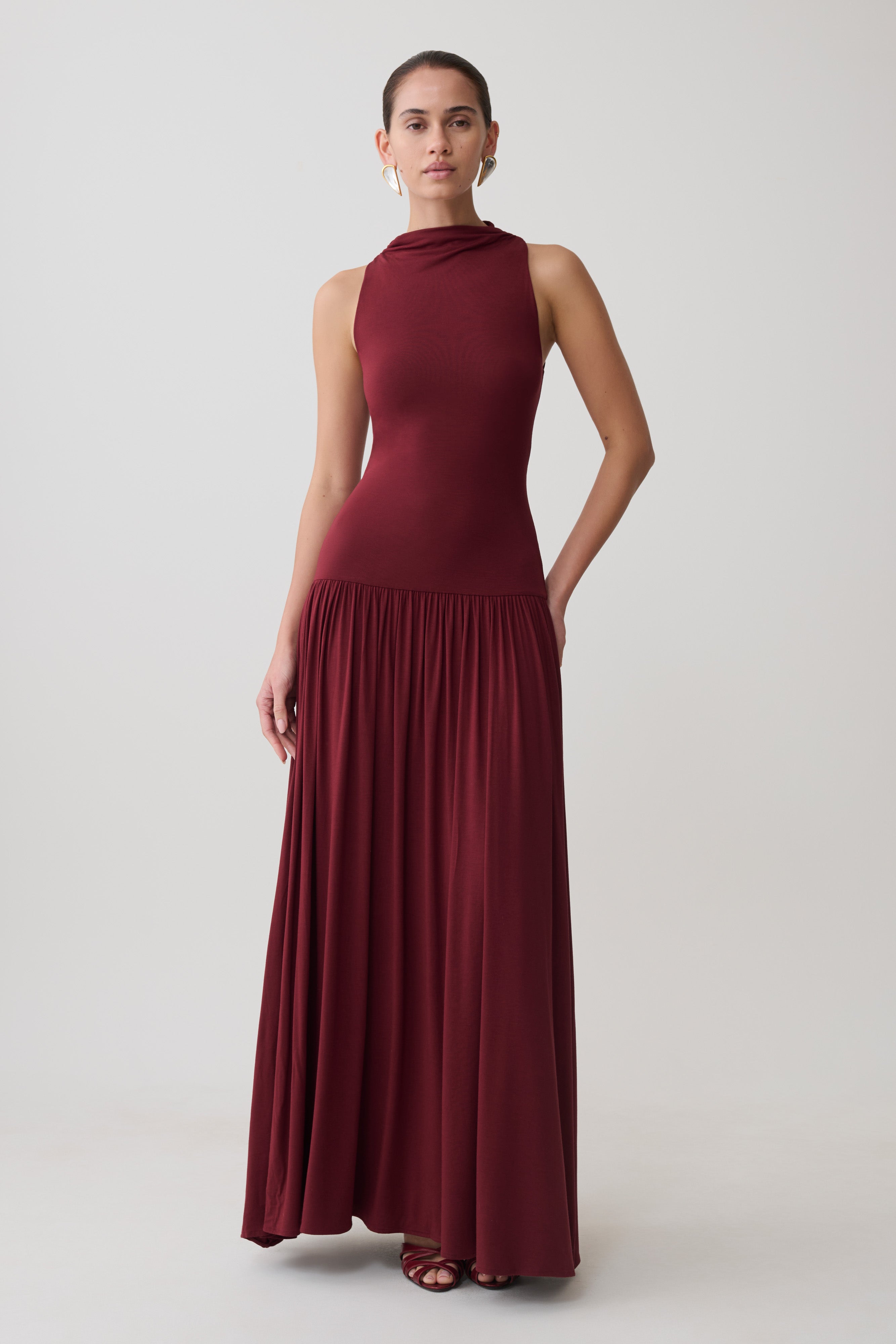 Zsela High Neck Modal Maxi Dress - Wine