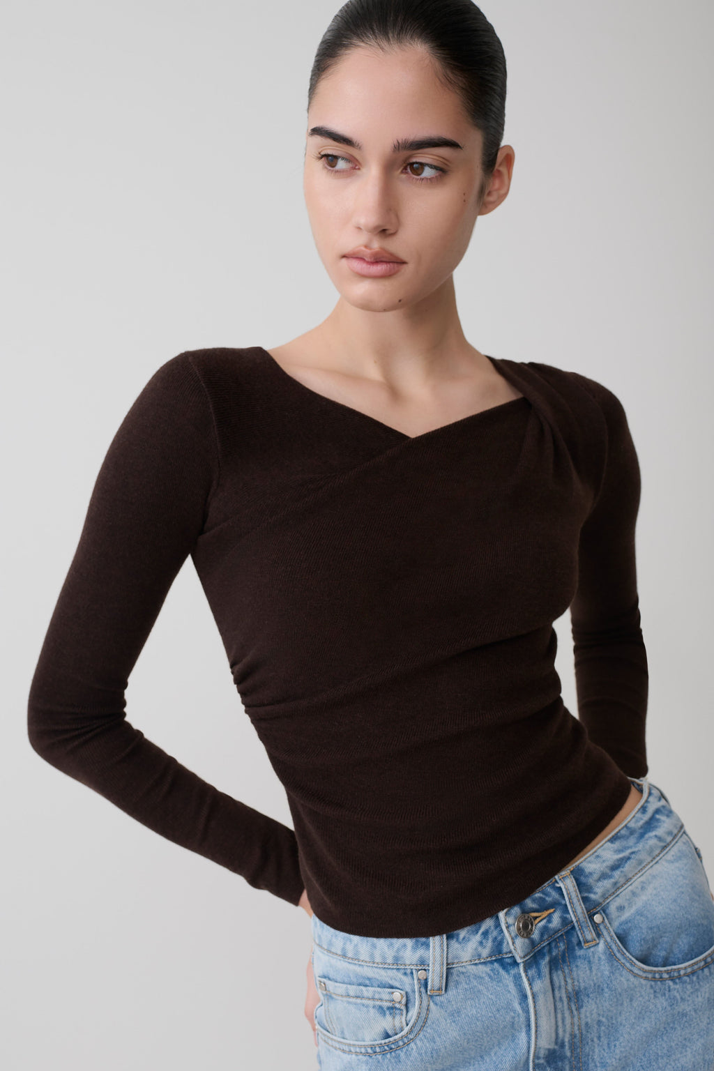 Culver Draped Twist Knit Top - Chocolate