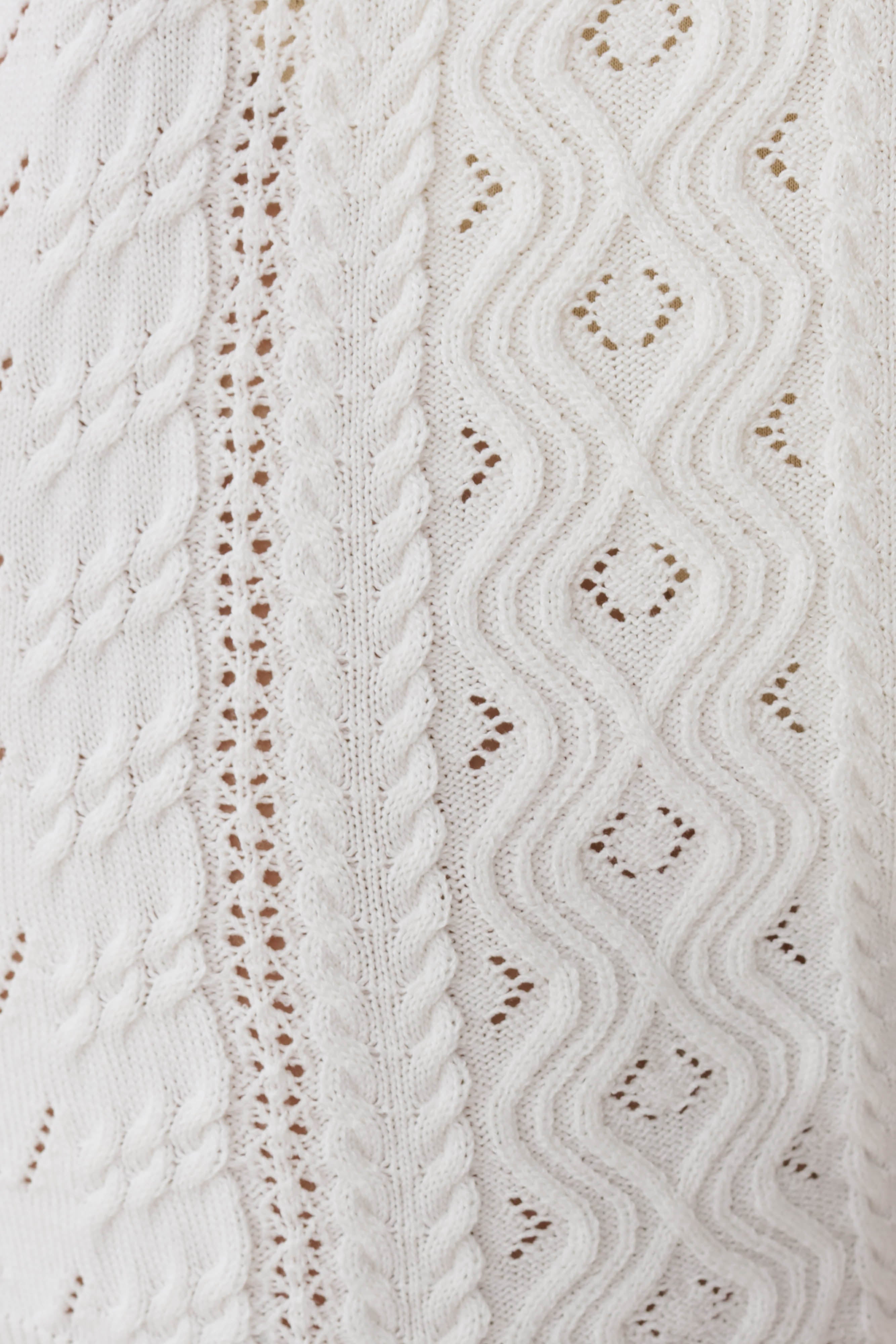 Darlene Pointelle Knit Long Sleeve Top - White