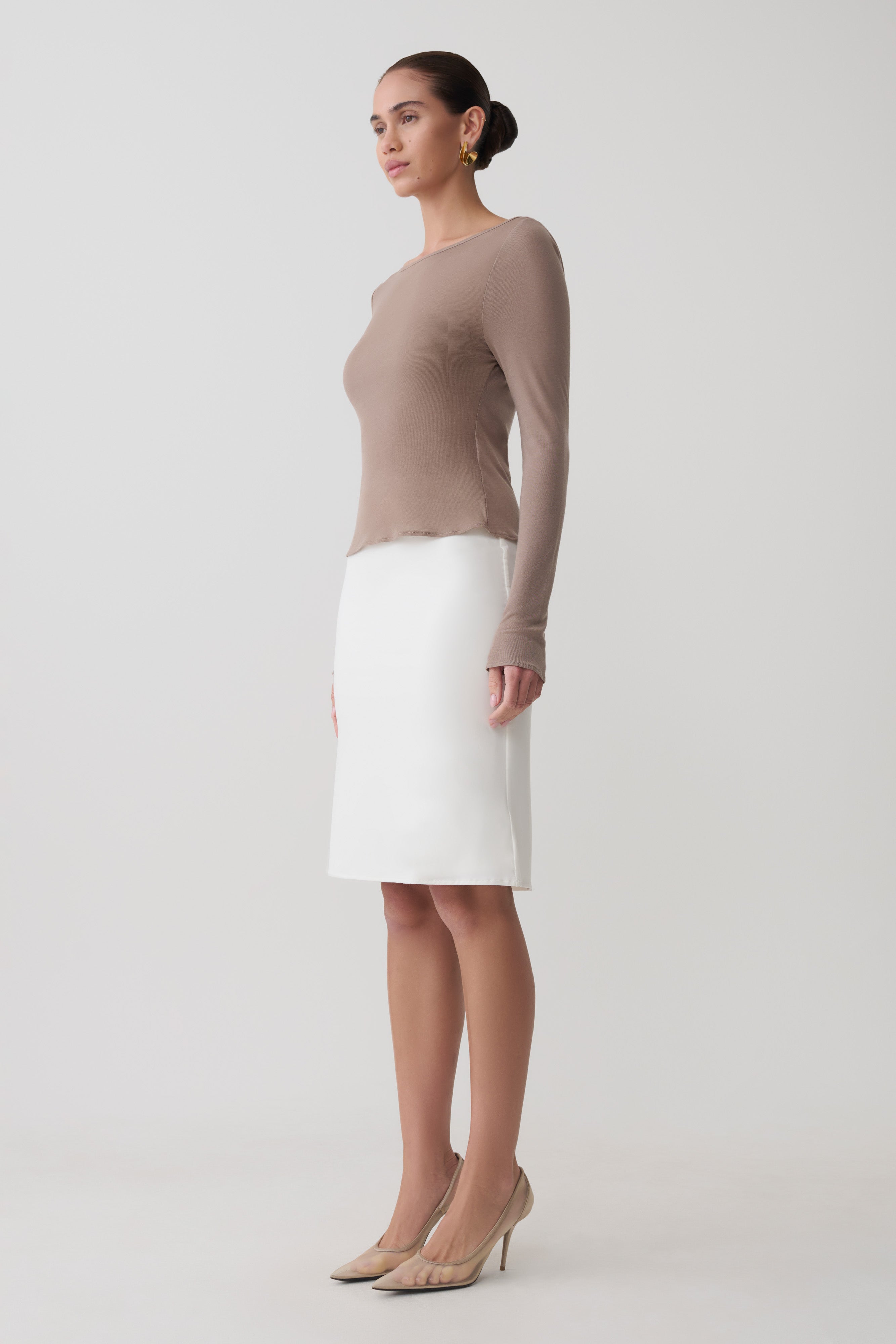 Greer Knee Length Skirt - White