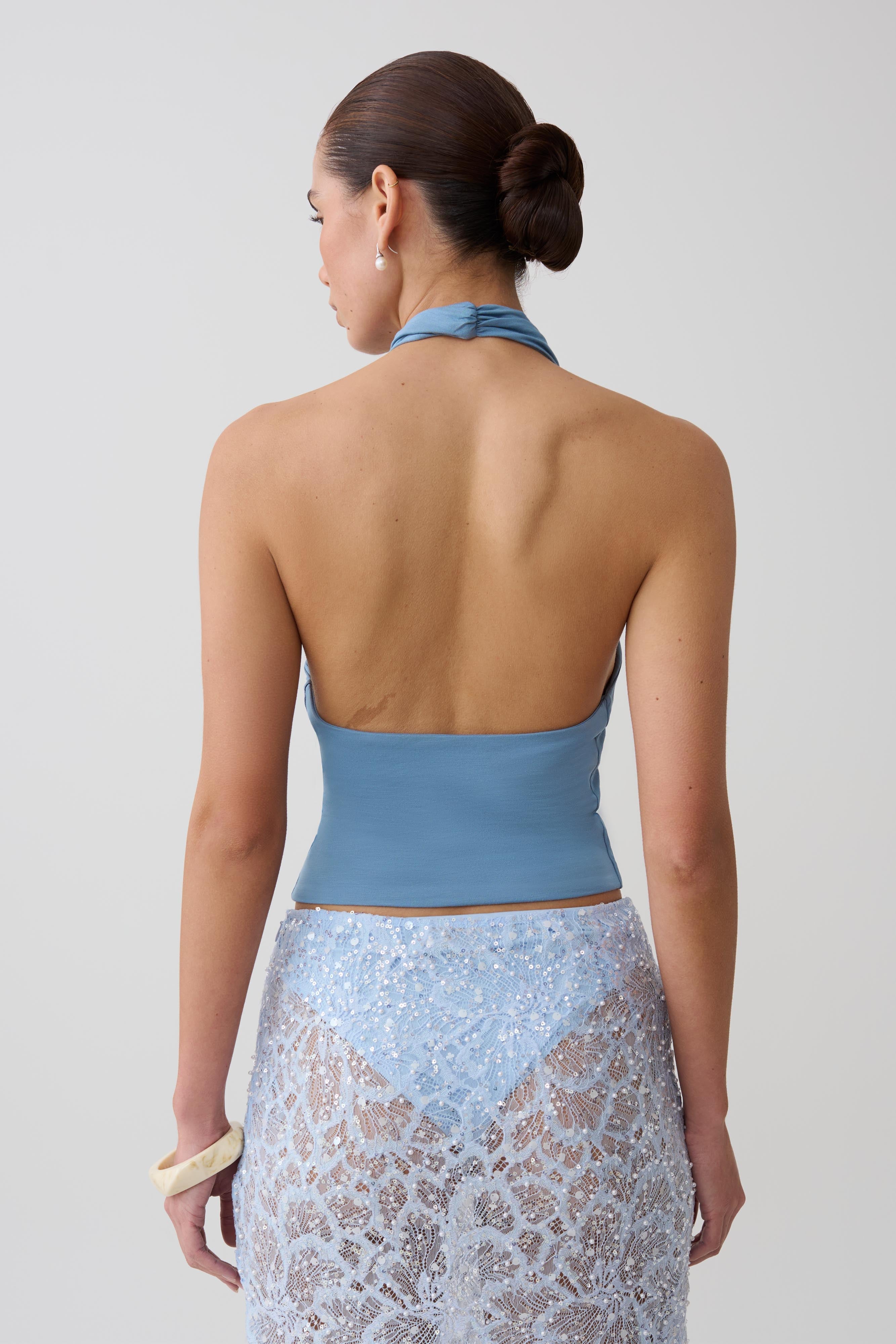 Huyen Cowl Front Modal Top - Blue Shadow