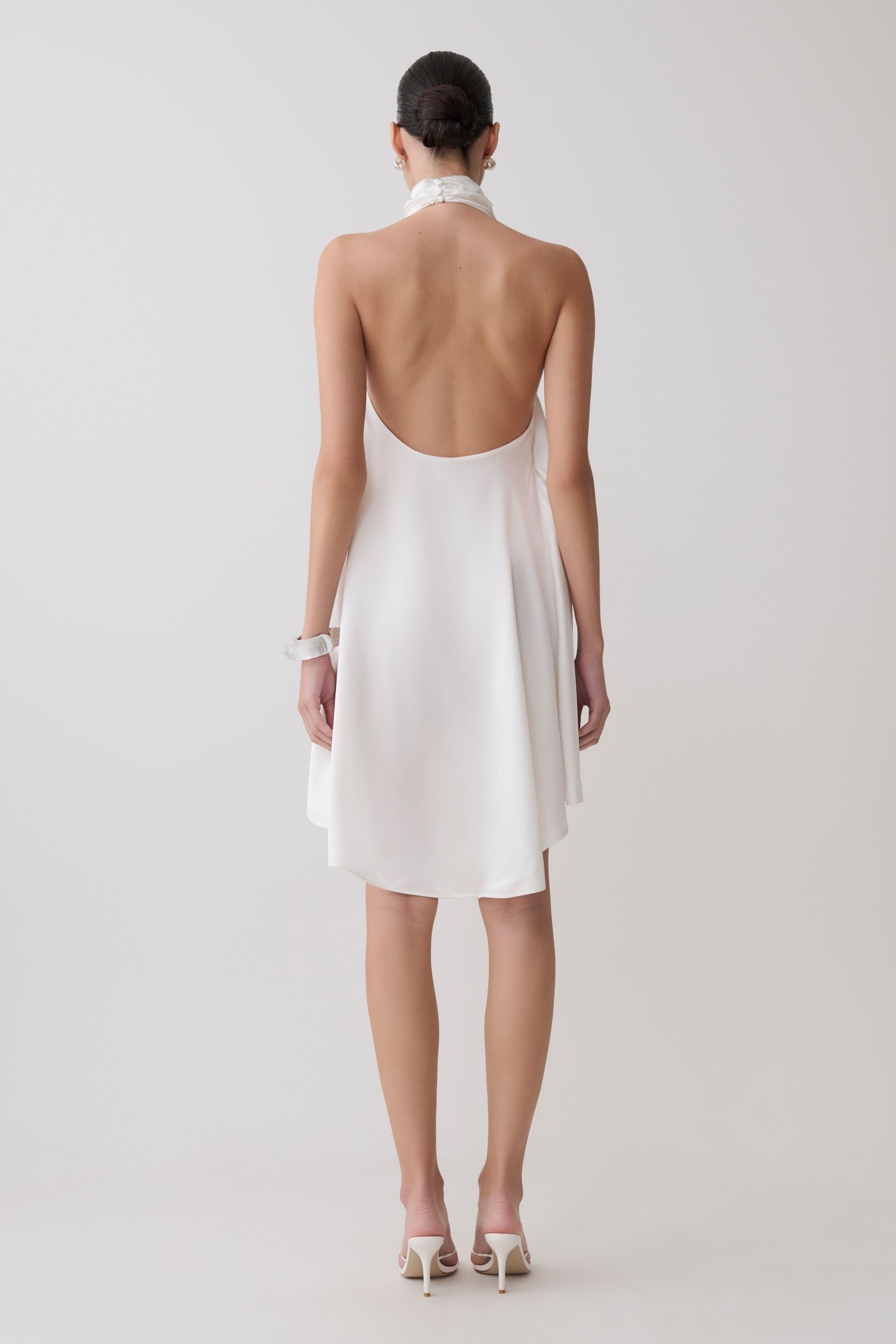 Sydney Asymmetrical Satin Halter Mini Dress - Ivory