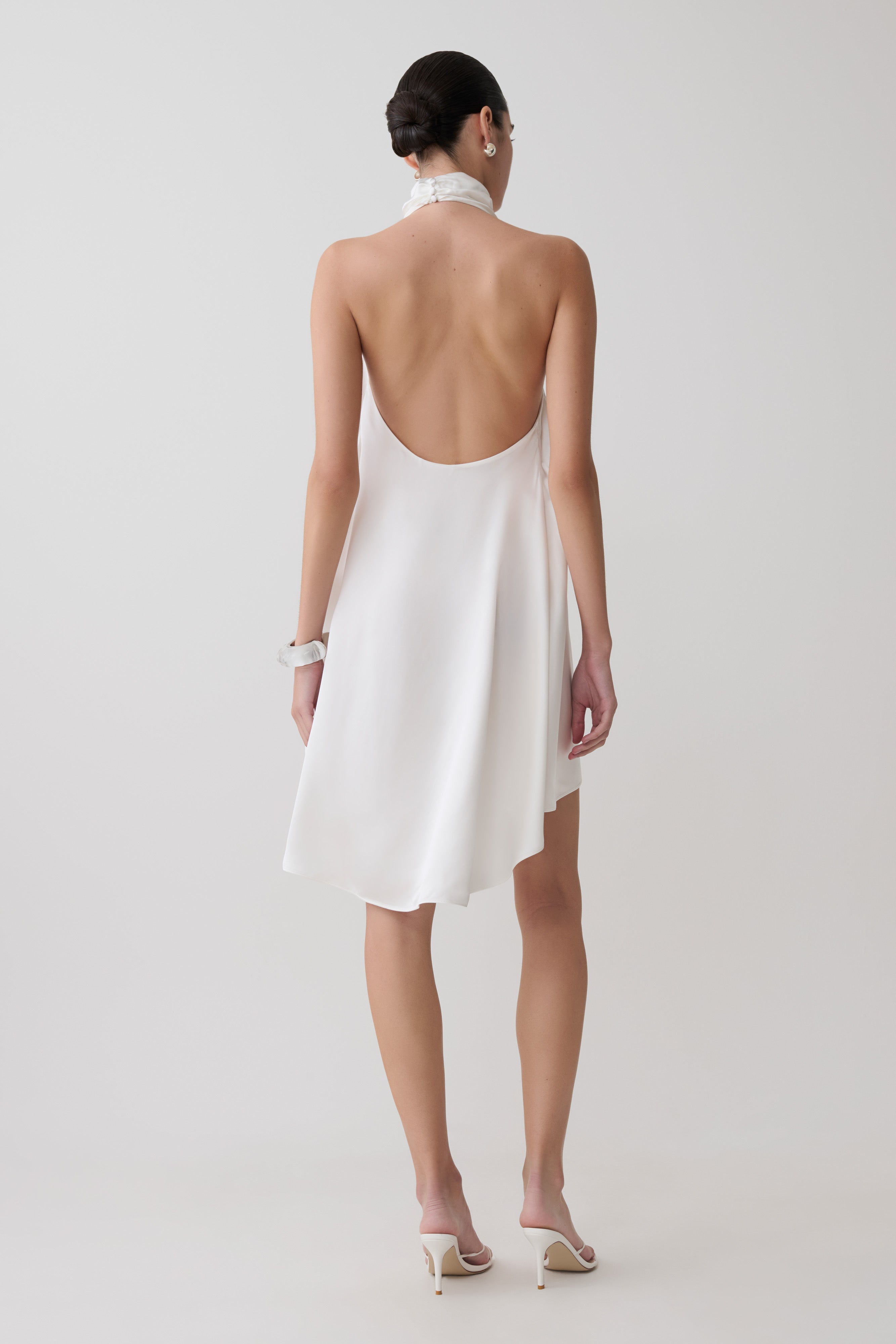 Sydney Asymmetrical Satin Halter Mini Dress - Ivory