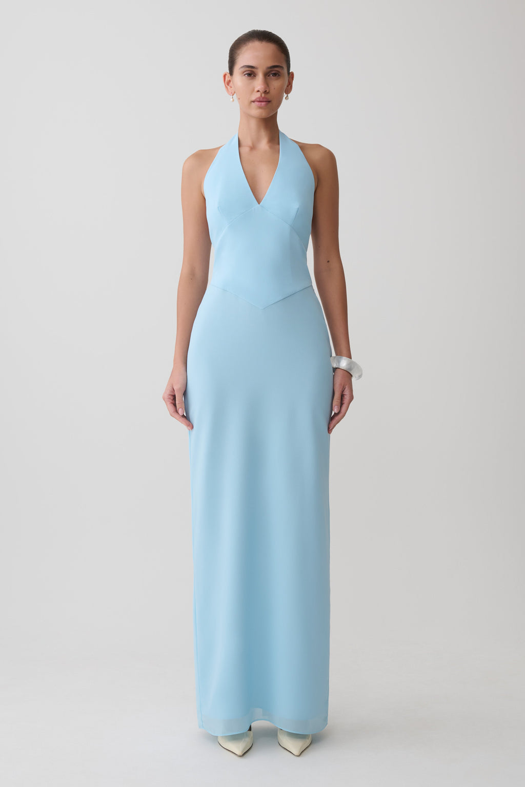 Valentina Chiffon Halter Maxi Dress - Pale Blue