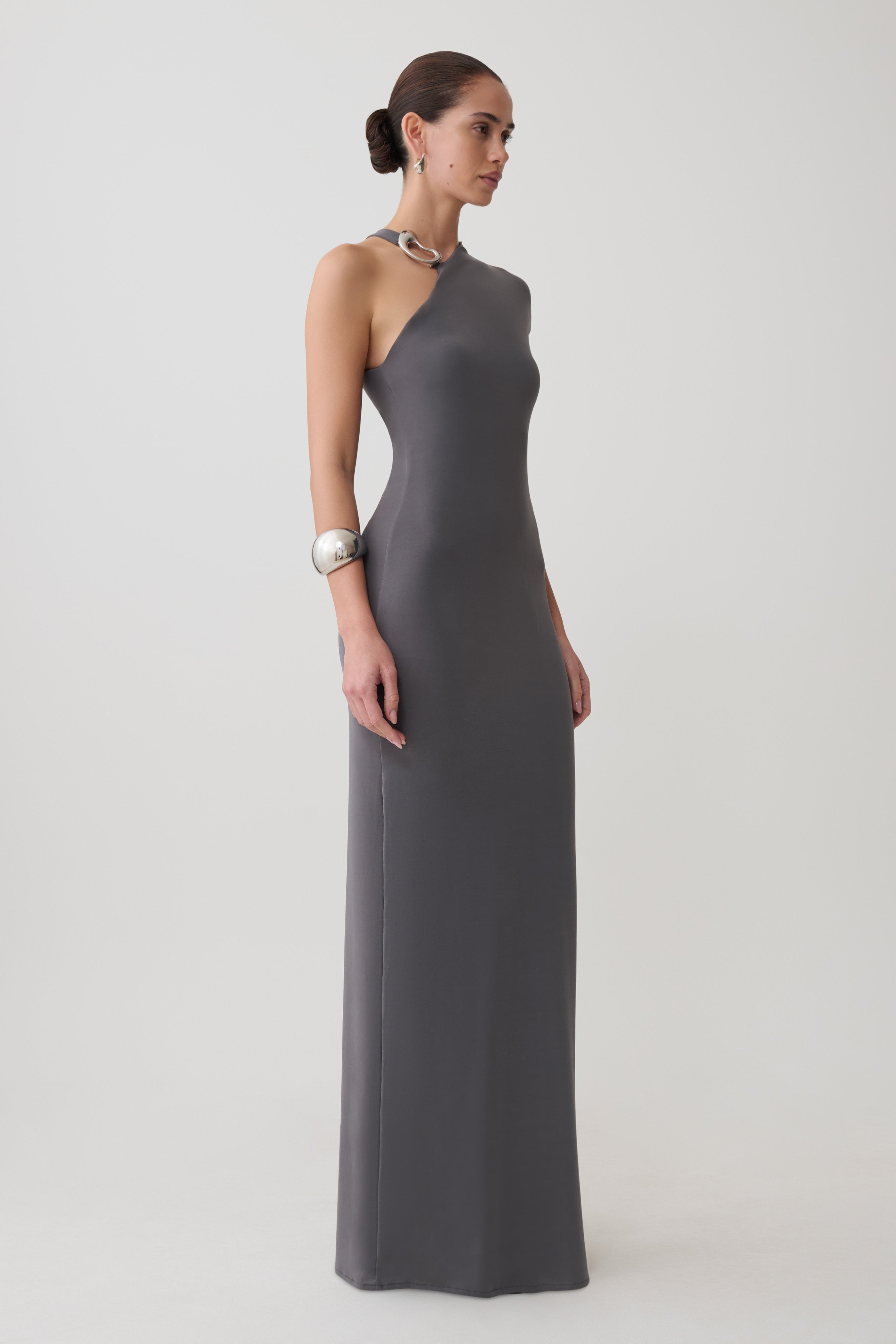 Oden Slinky Maxi Dress With Hardware - Grey