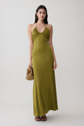 Maely Gathered Slinky Maxi Dress - Olive