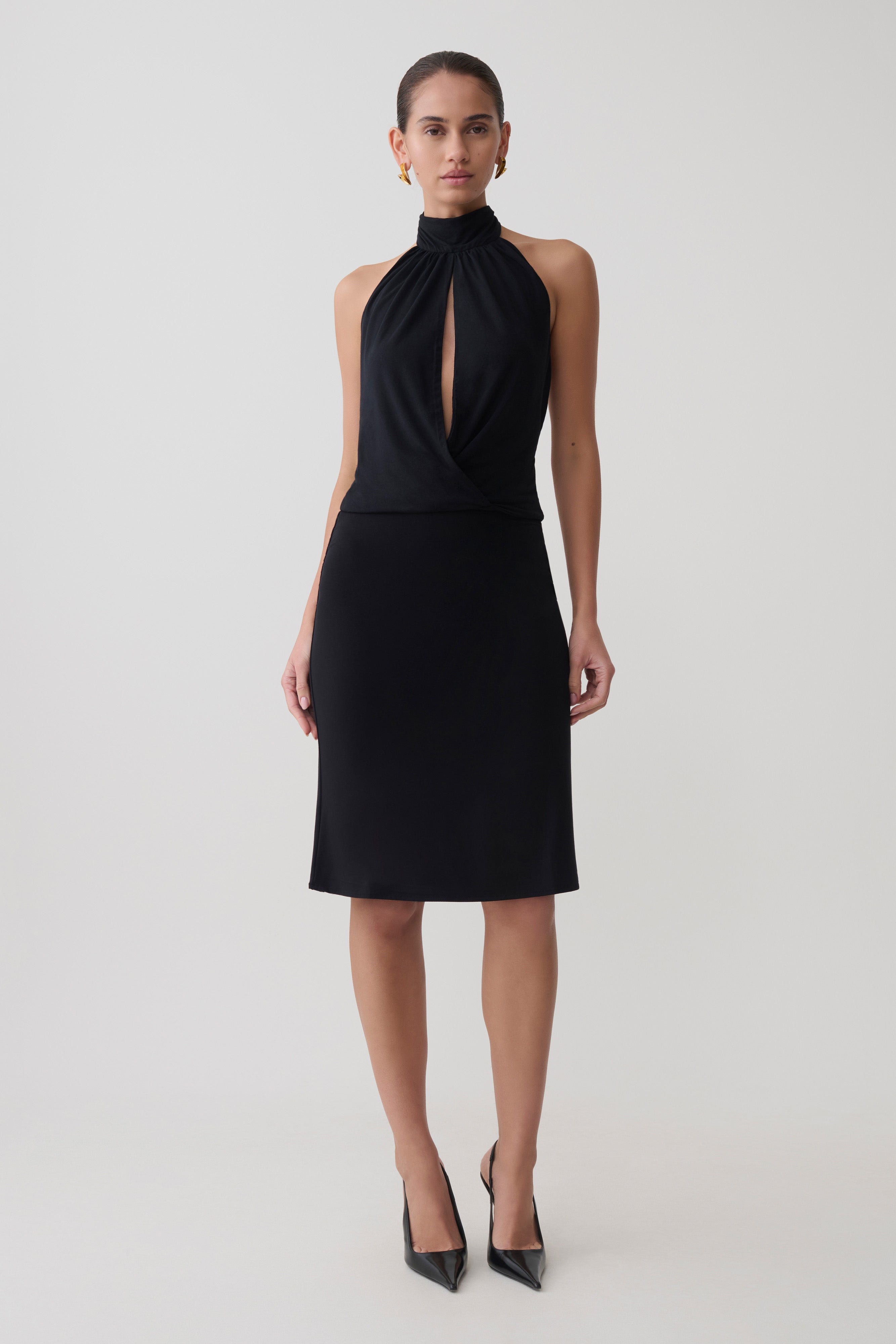 Maki Viscose Sleeveless Halter Top - Black