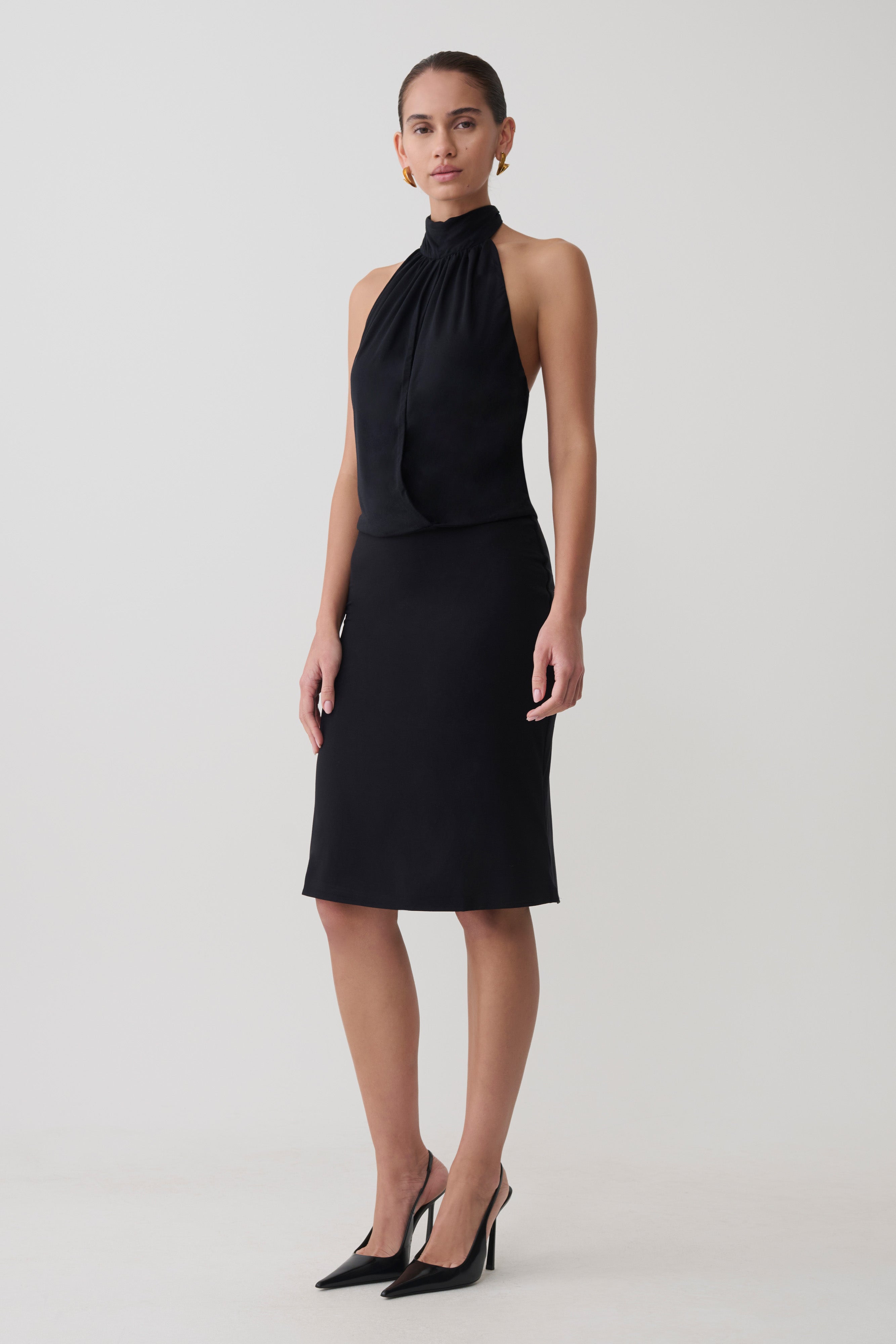 Maki Viscose Sleeveless Halter Top - Black
