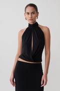 Maki Viscose Sleeveless Halter Top - Black