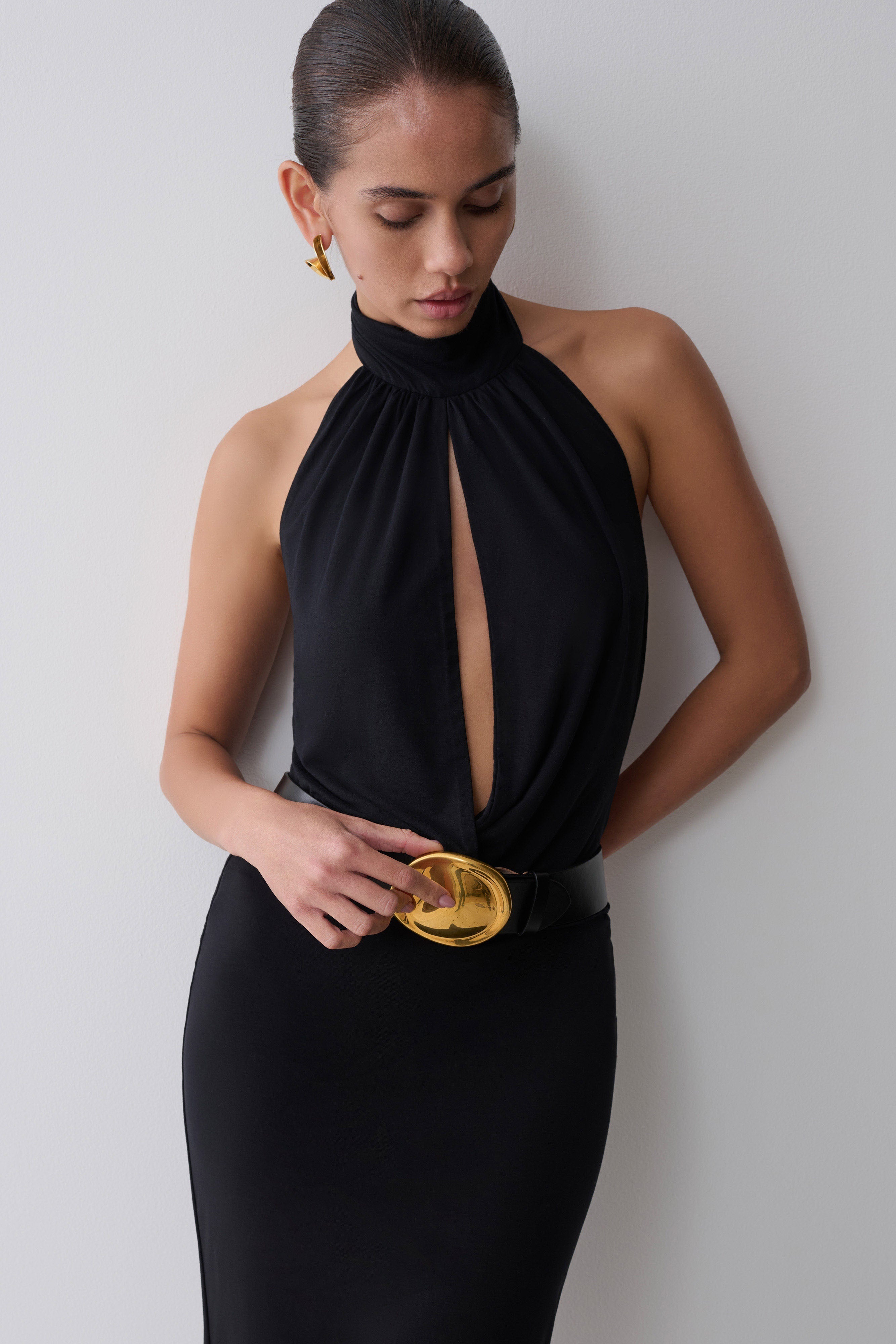 Maki Viscose Sleeveless Halter Top - Black