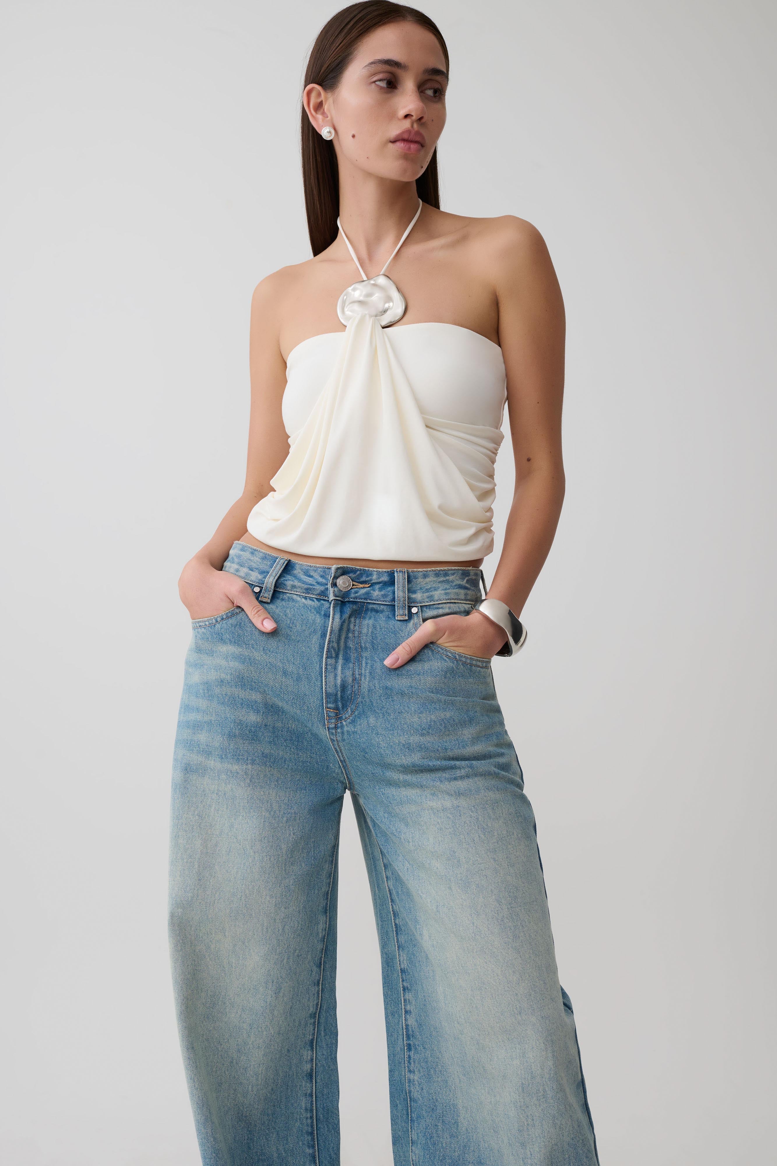 Sade Halter Top With Hardware - Ivory