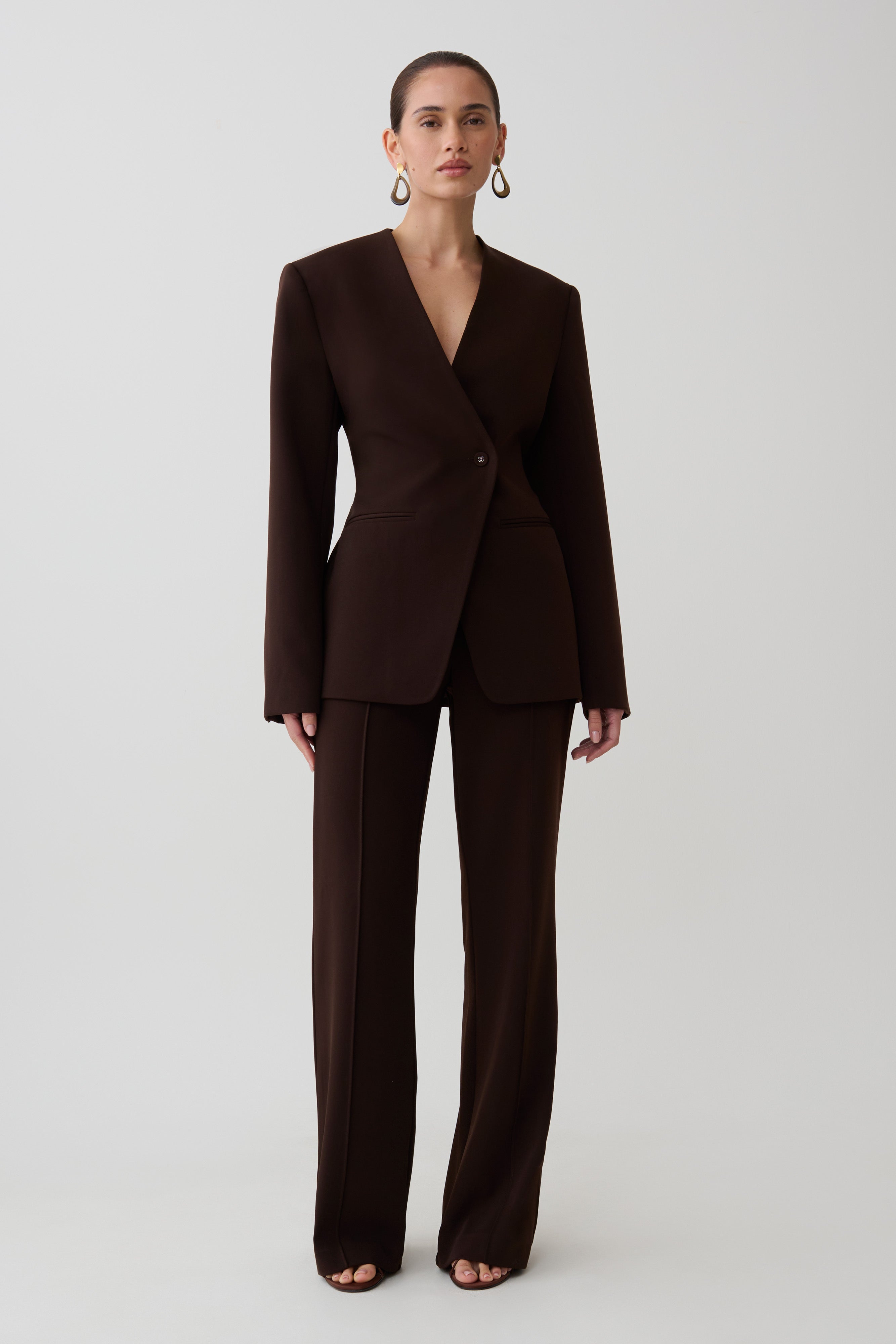 Darcie Fit And Flare Suiting Pants - Dark Chocolate
