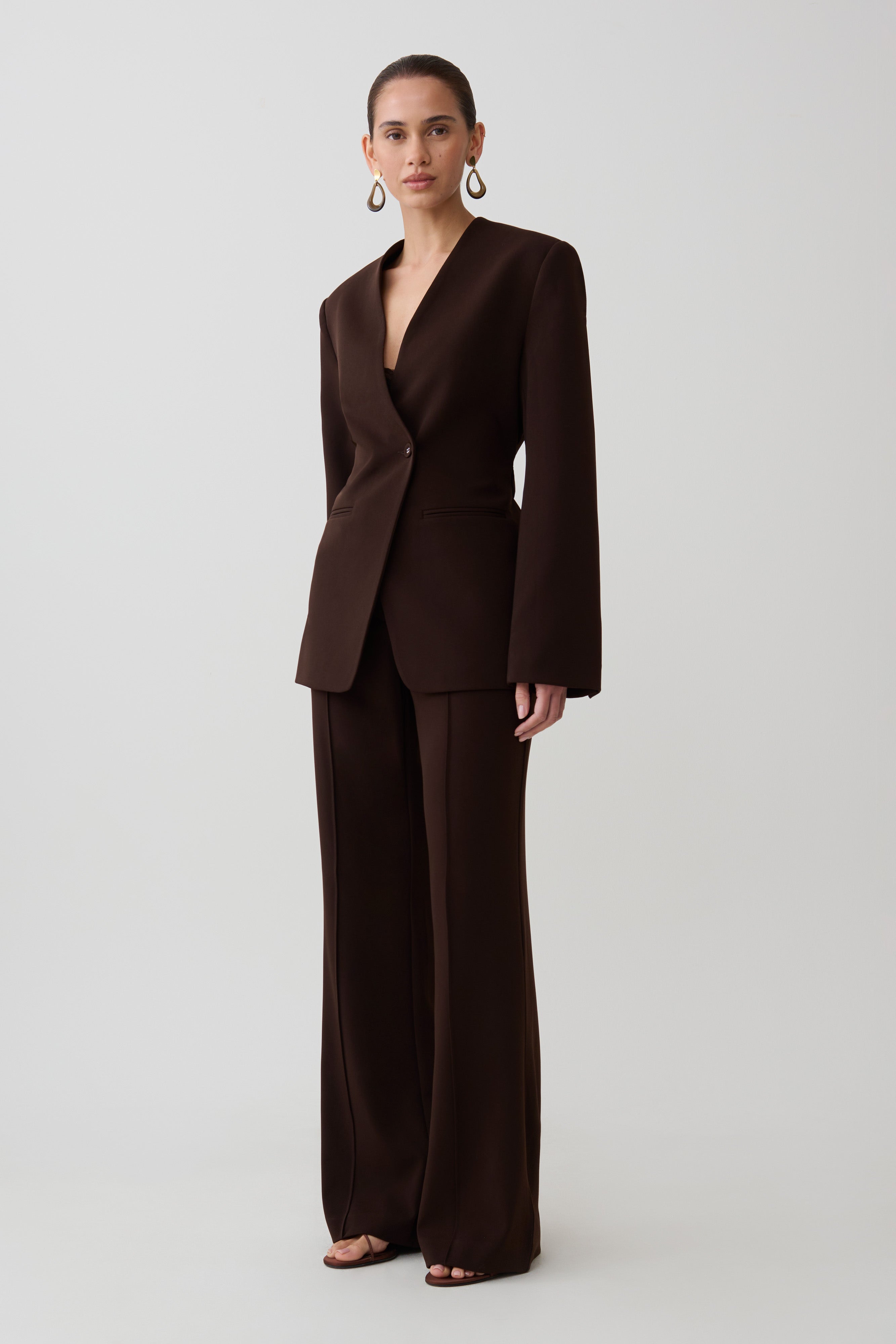 Darcie Drop Shoulder Suiting Blazer - Dark Chocolate