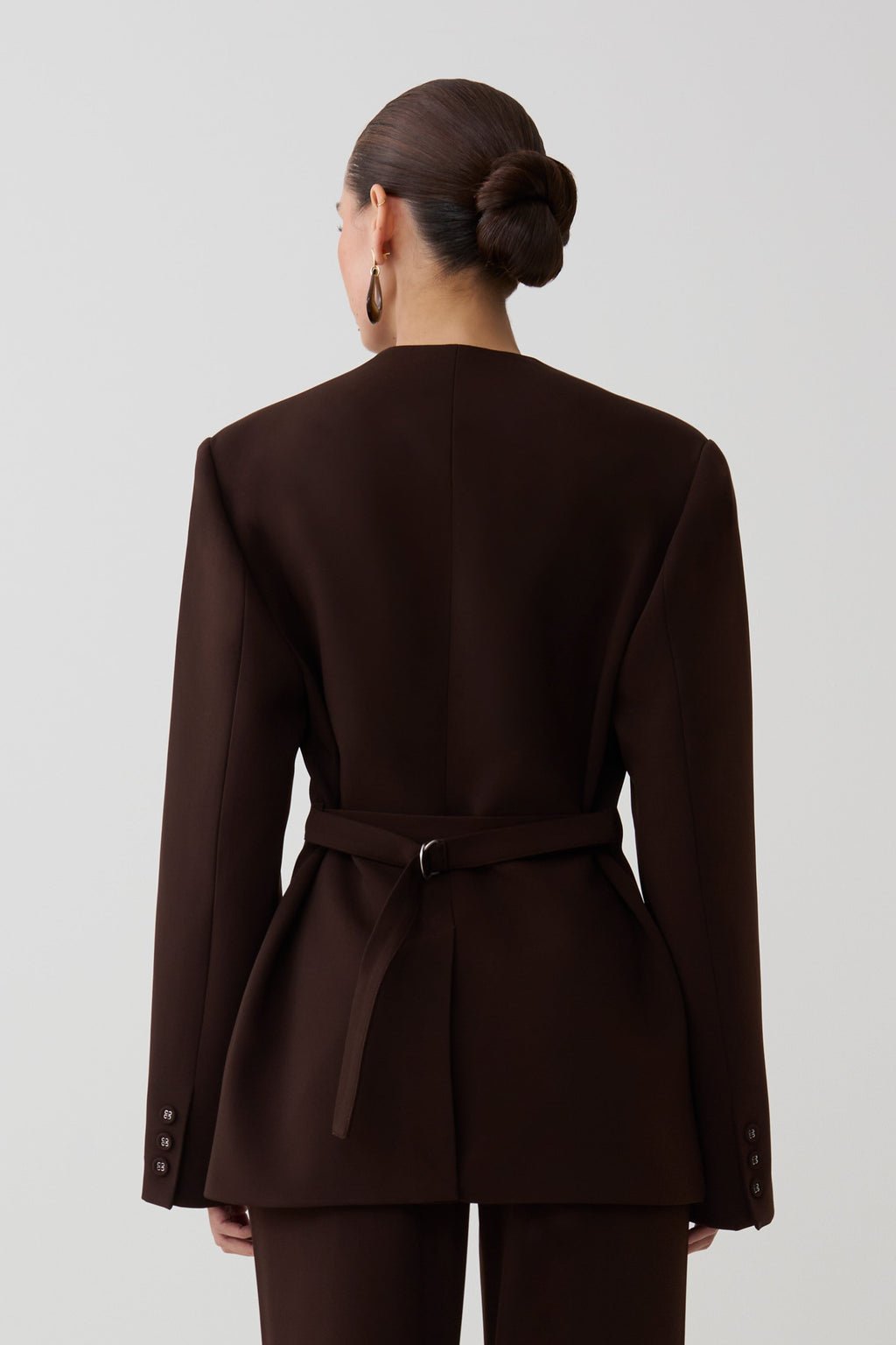 Darcie Drop Shoulder Suiting Blazer - Dark Chocolate