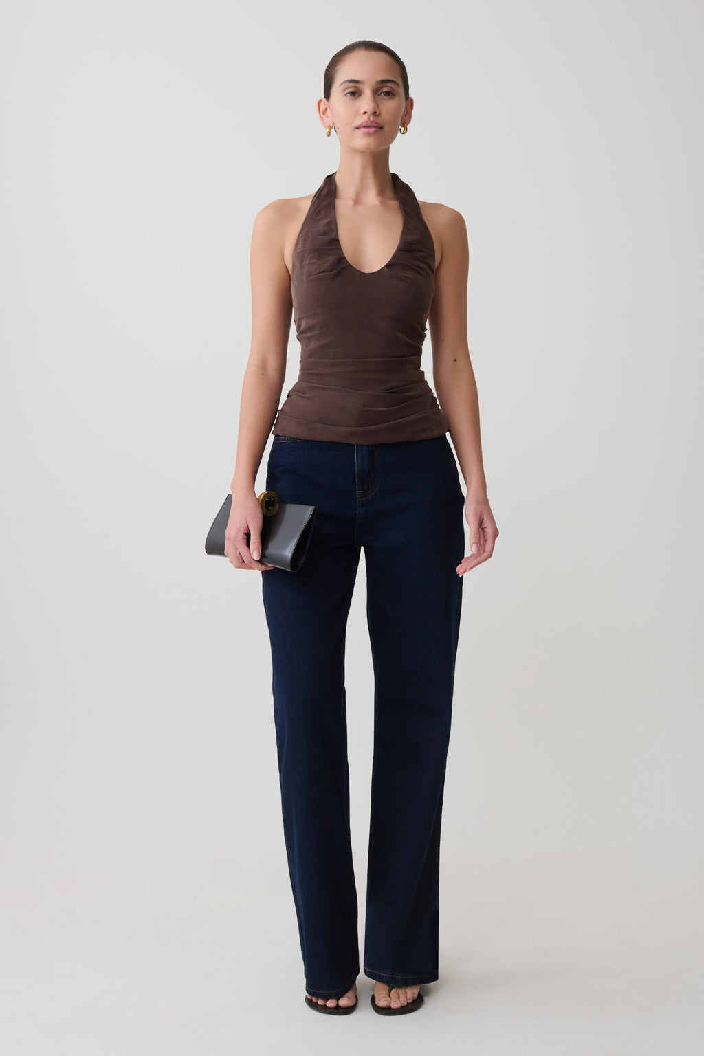 Daniela Ruched Halter Top - Dark Chocolate