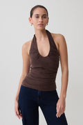 Daniela Ruched Halter Top - Dark Chocolate