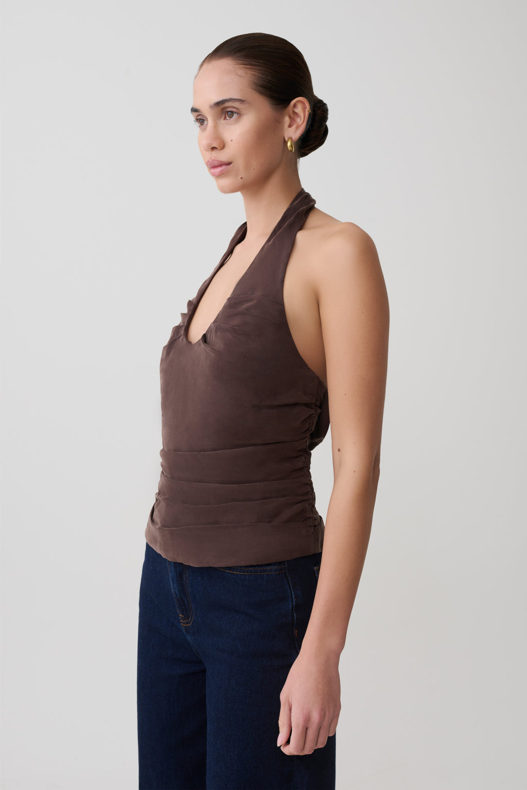 Daniela Ruched Halter Top - Dark Chocolate