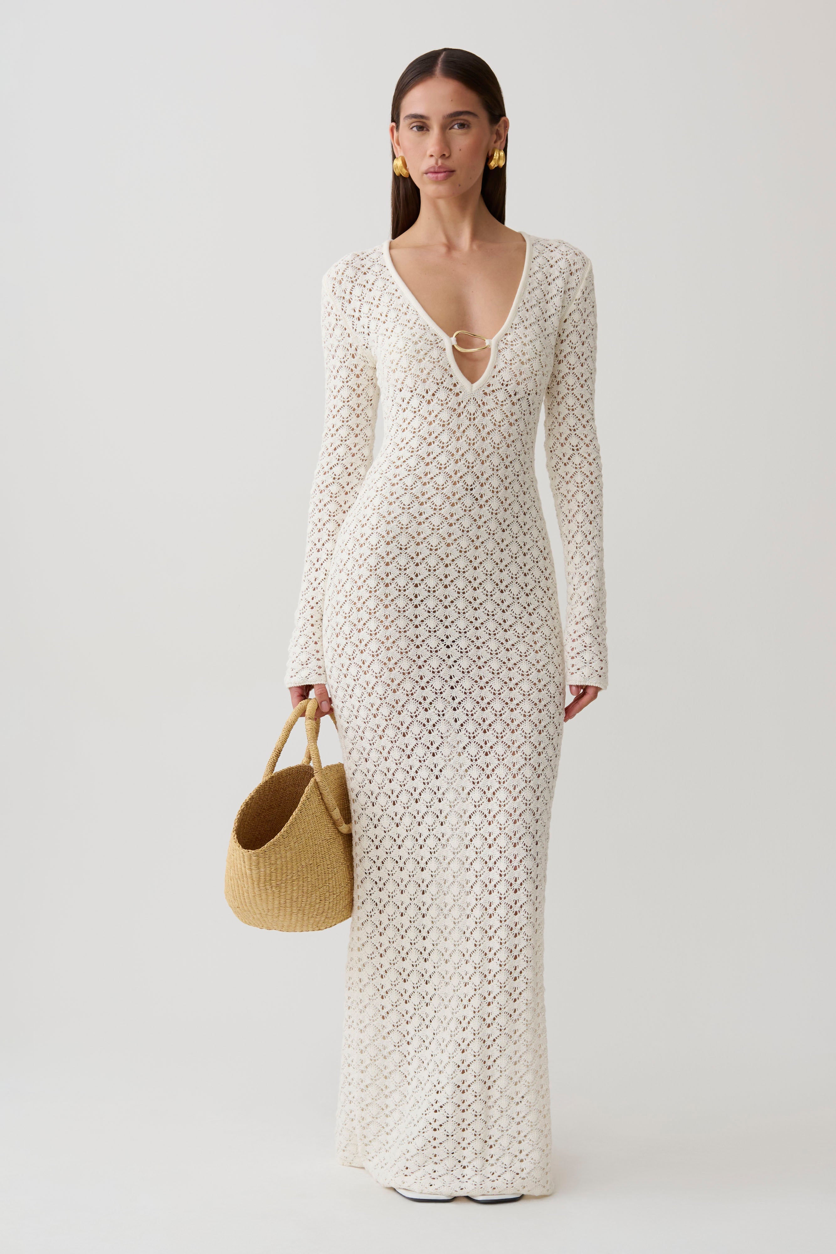 Jamaya Crochet Knit Maxi Dress - Ivory