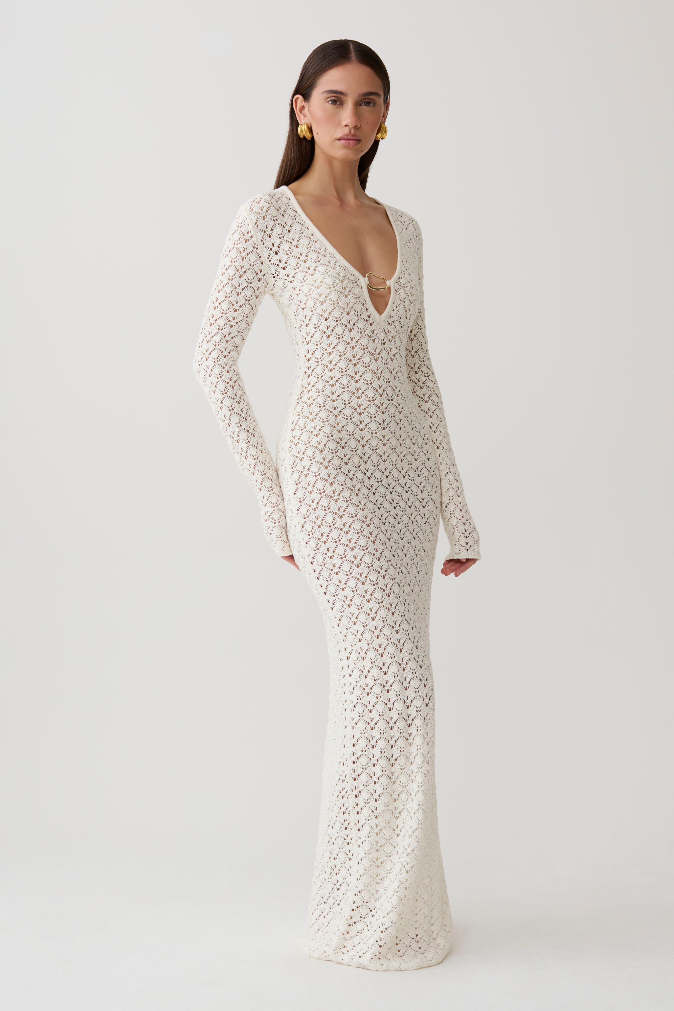 Jamaya Crochet Knit Maxi Dress - Ivory