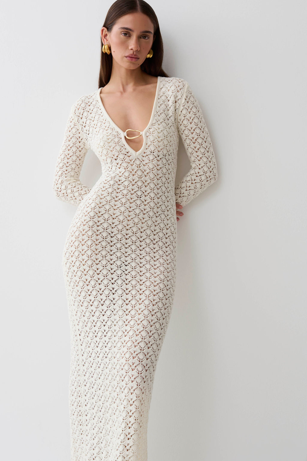 Jamaya Crochet Knit Maxi Dress - Ivory