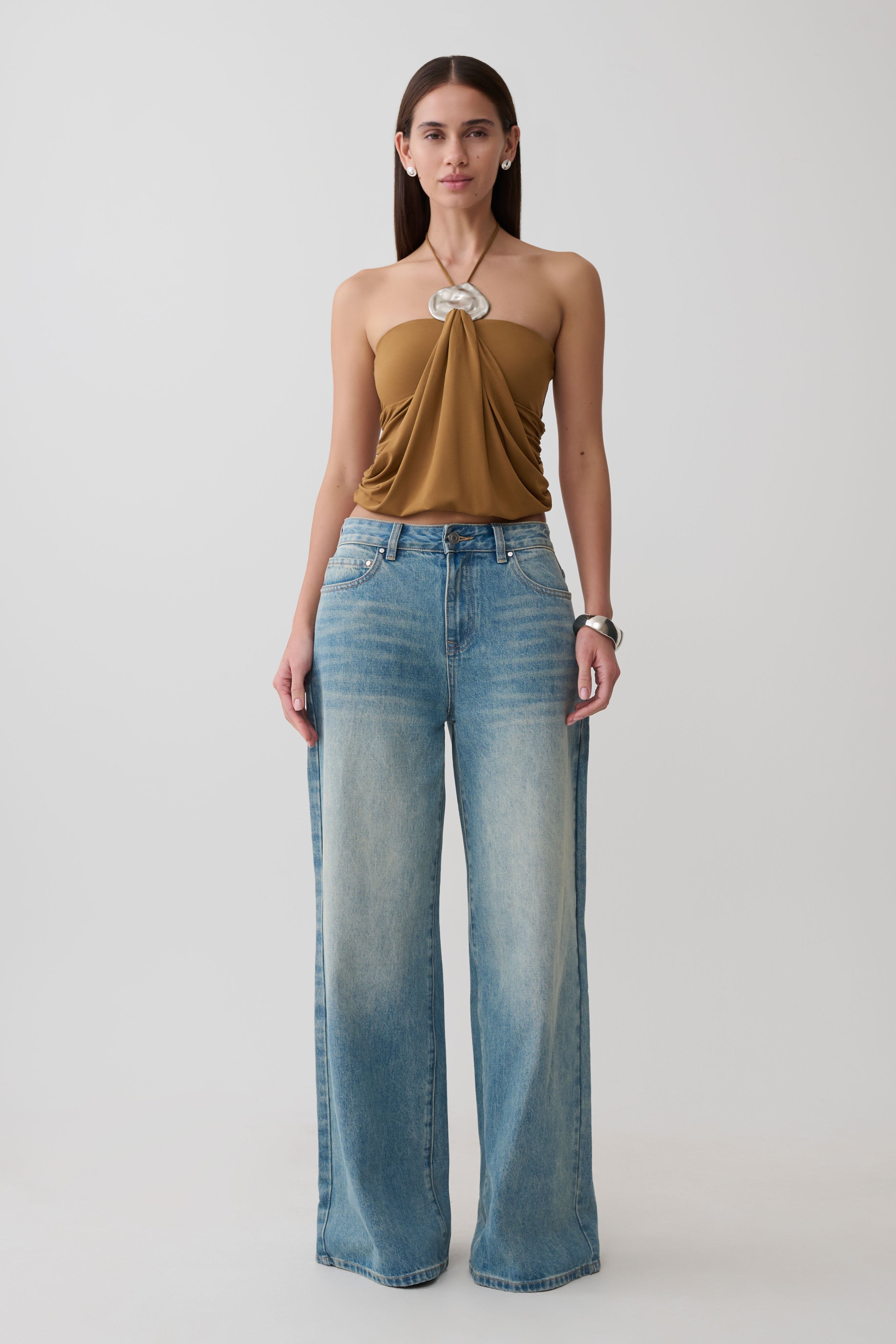 Sade Halter Top With Hardware - Caramel
