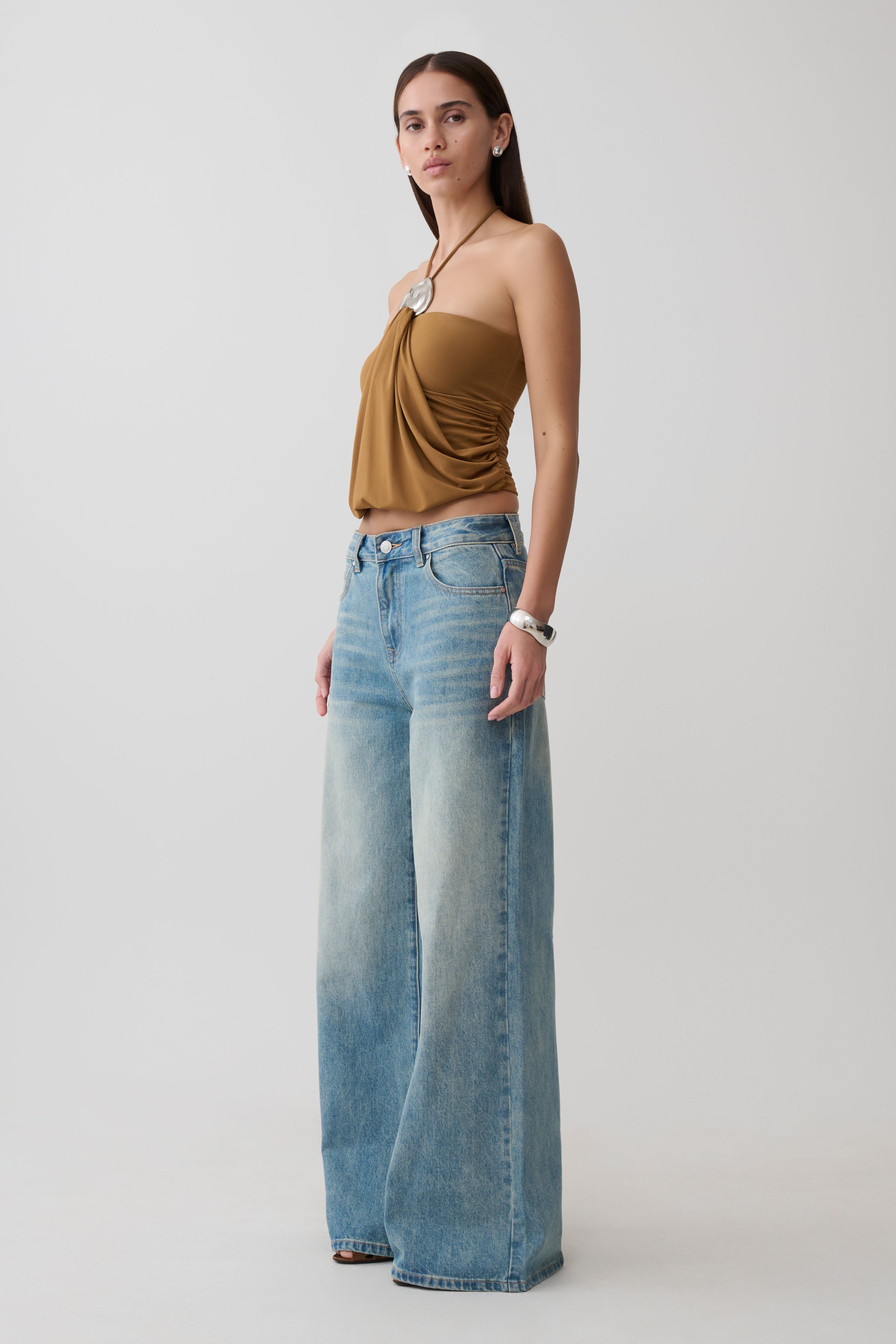 Sade Halter Top With Hardware - Caramel