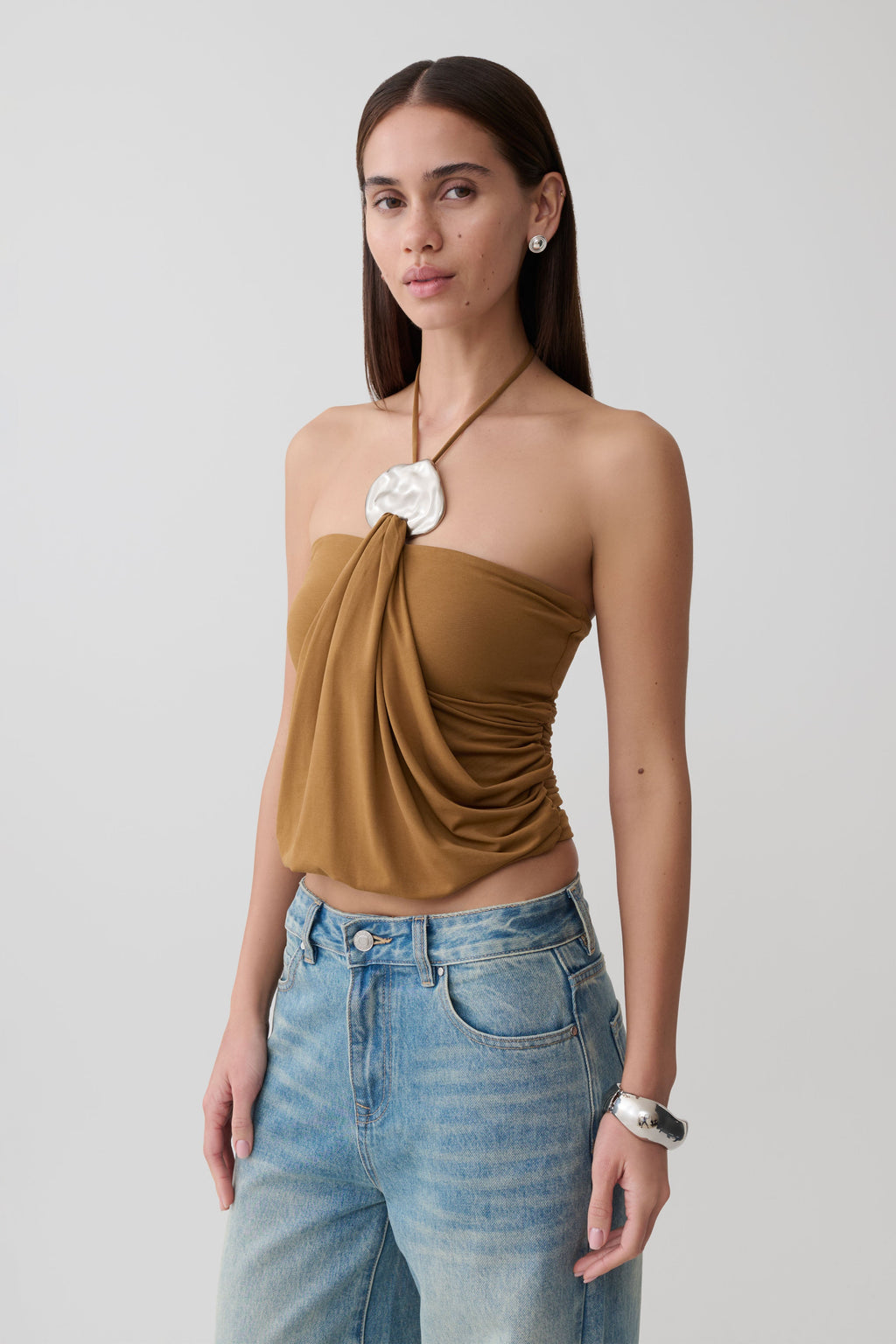 Sade Halter Top With Hardware - Caramel