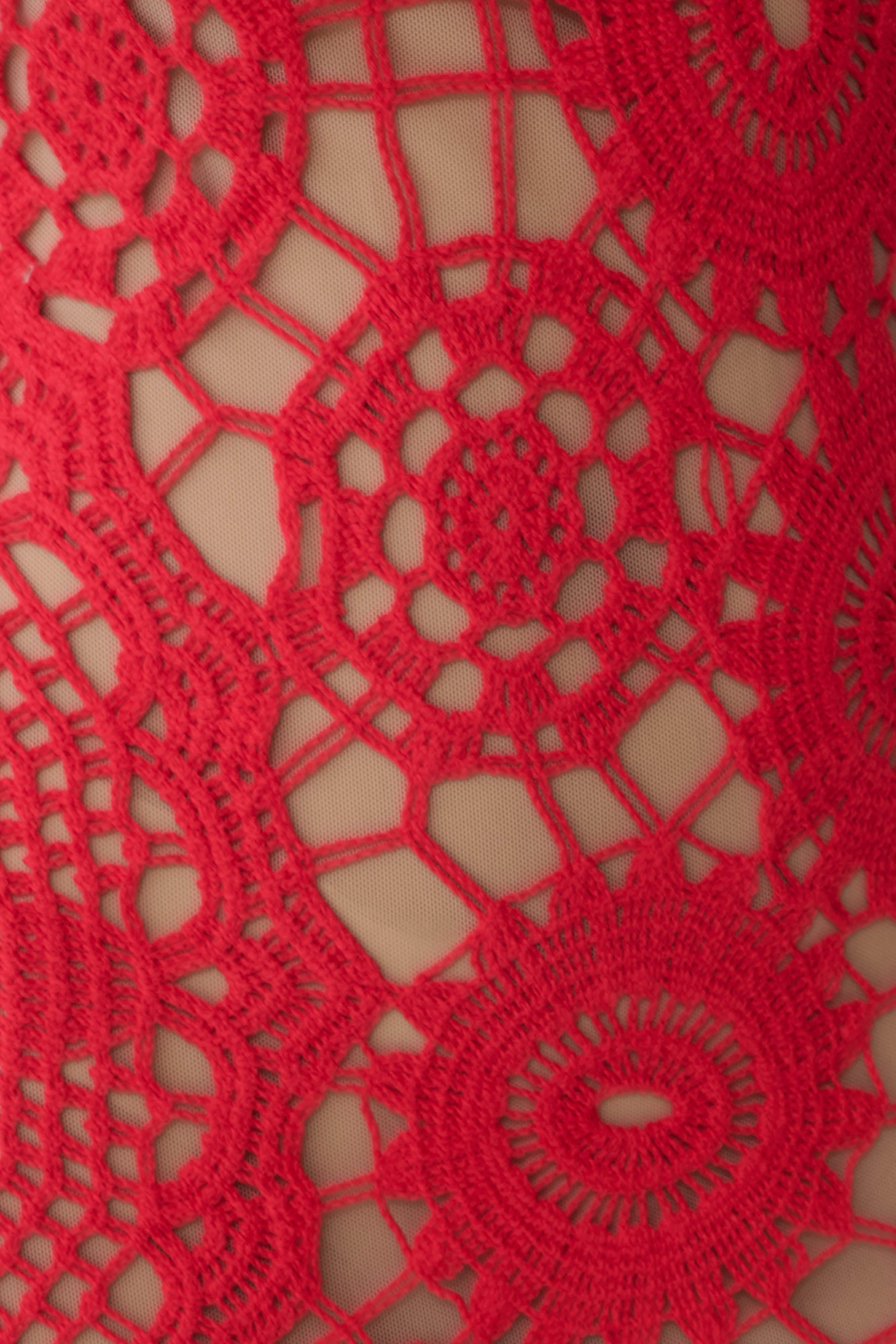 Delta Crochet Halter Midi Dress - Red
