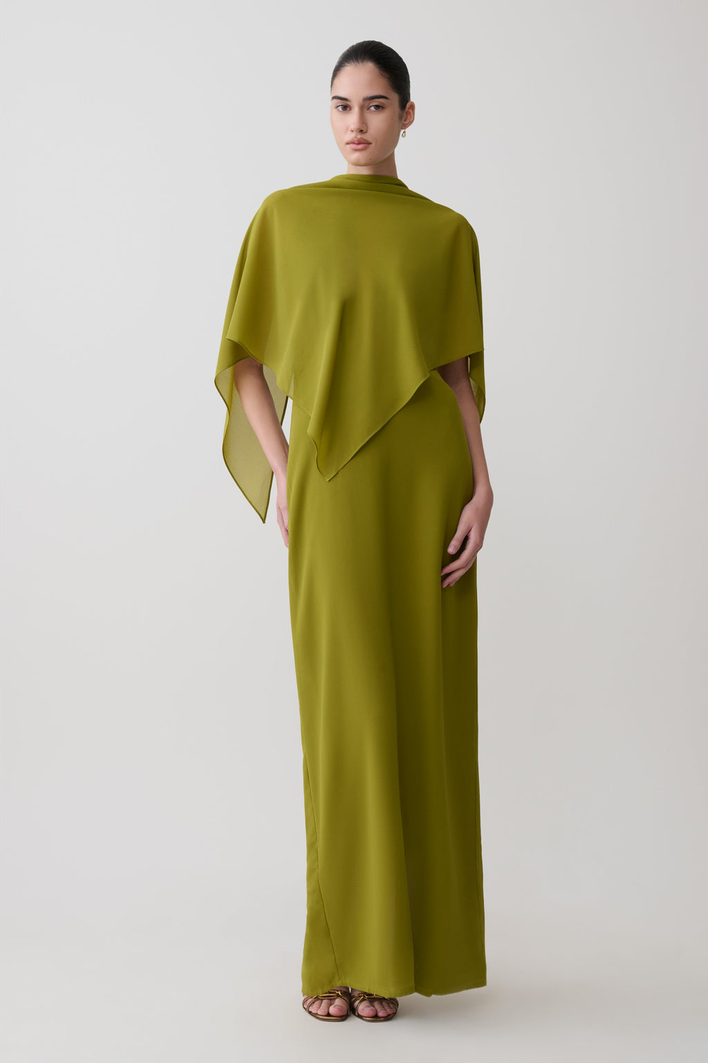 Gianna Satin Halter Maxi Dress - Olive