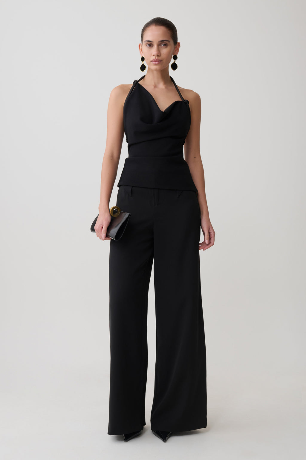 Gracie Halter Neck Asymmetrical Top - Black