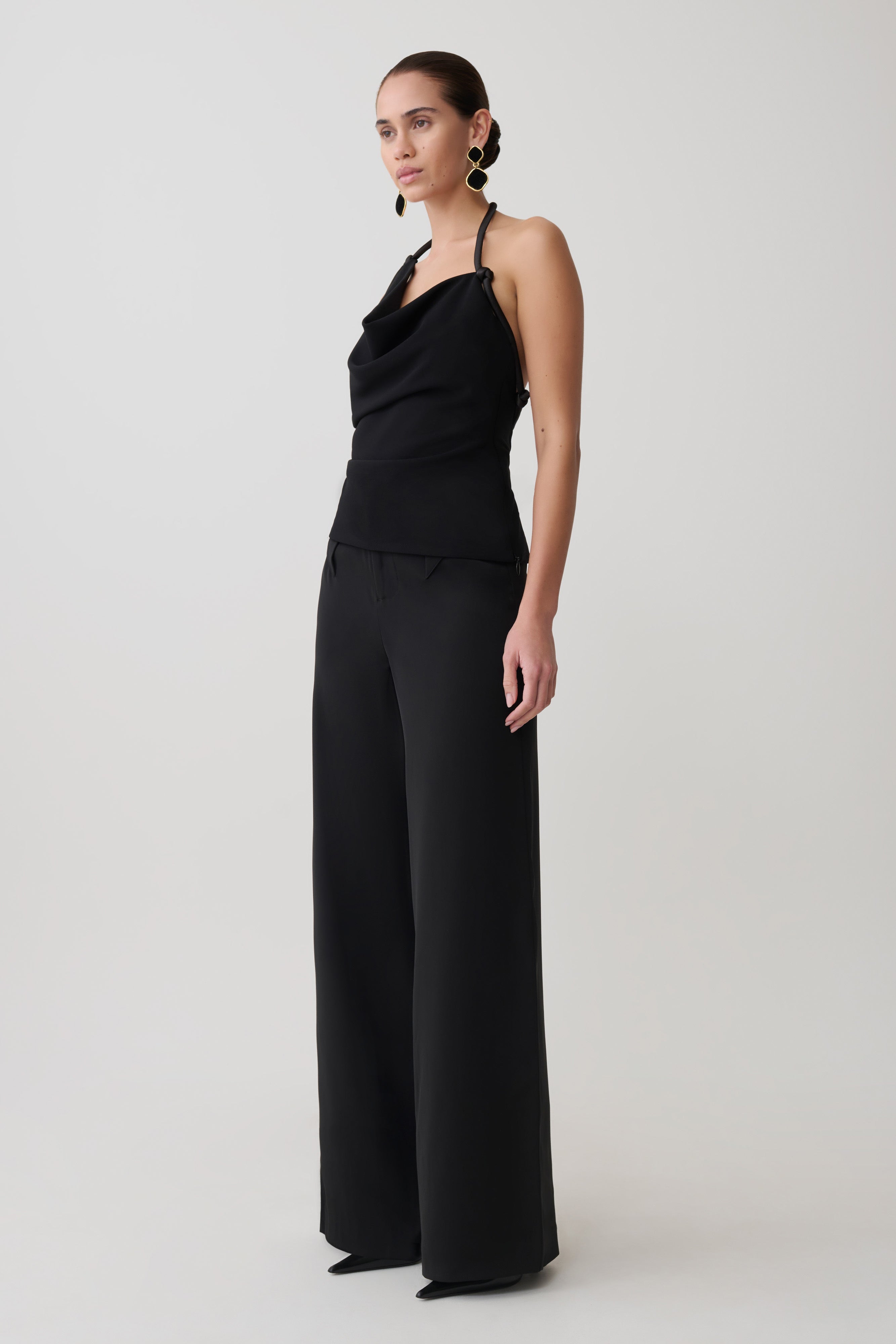 Gracie Halter Neck Asymmetrical Top - Black