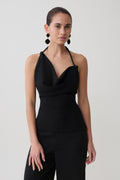 Gracie Halter Neck Asymmetrical Top - Black