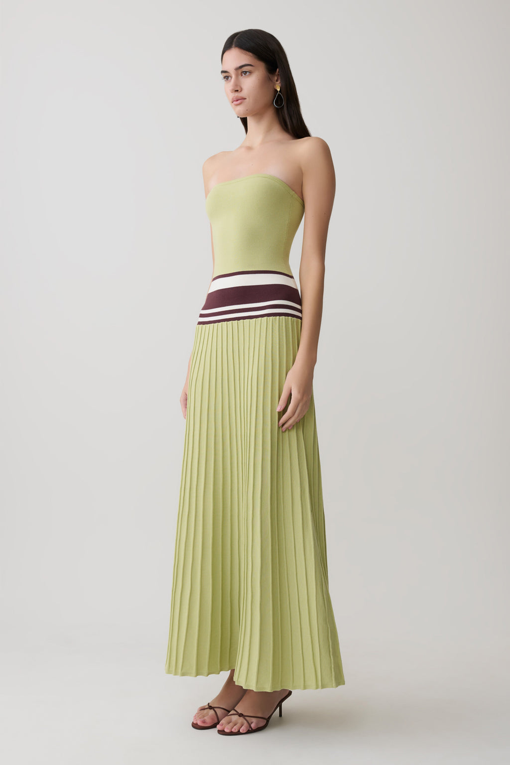 Solaris Strapless Contrast Knit Maxi Dress - Light Olive