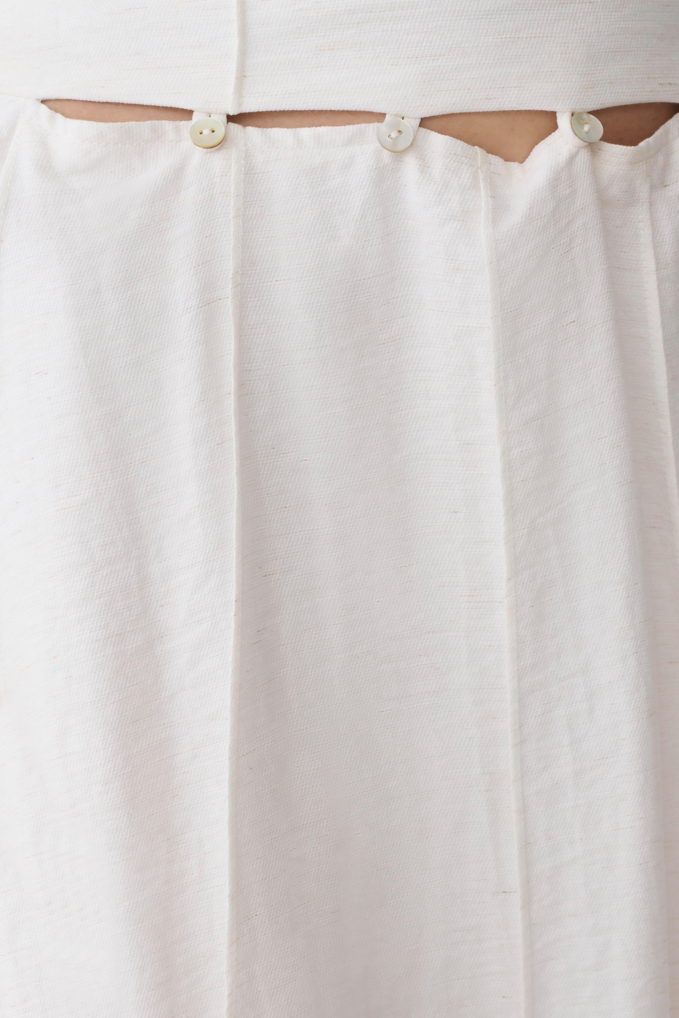 Claire Pearl Button Midi Skirt - White