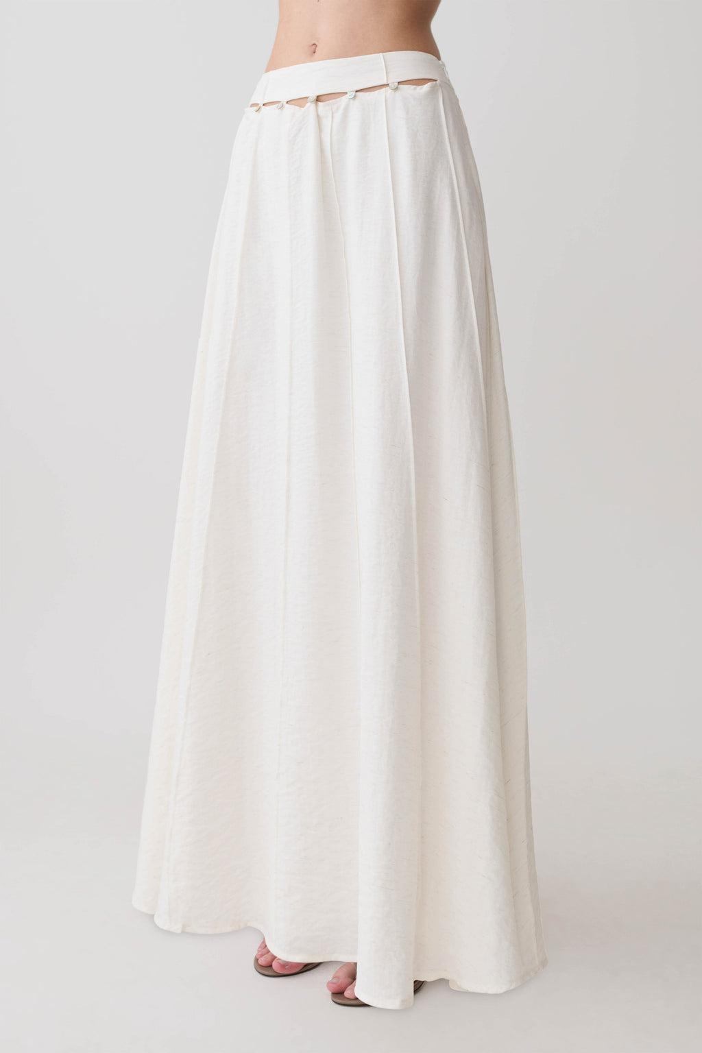 Claire Pearl Button Midi Skirt - White