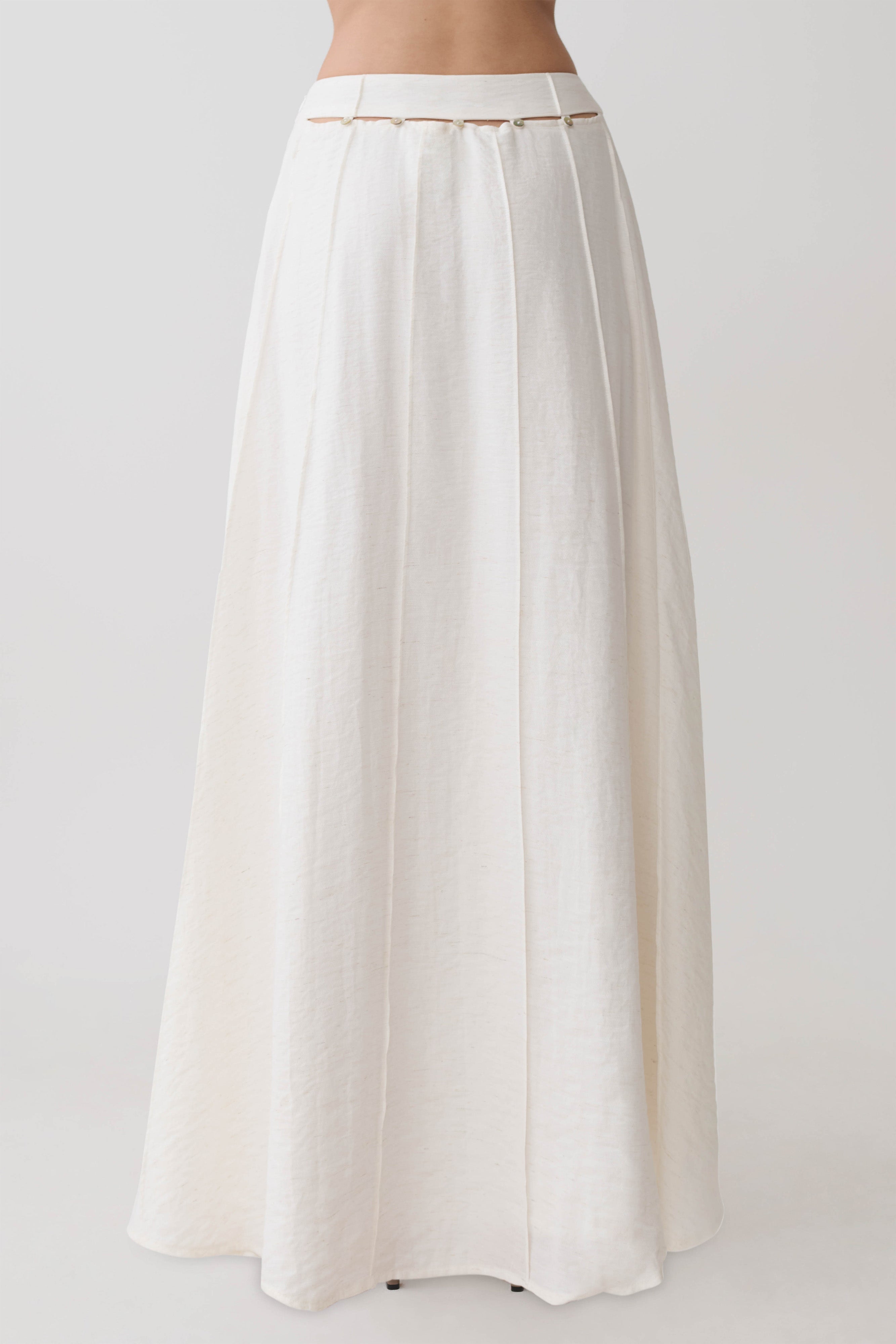 Claire Pearl Button Midi Skirt - White
