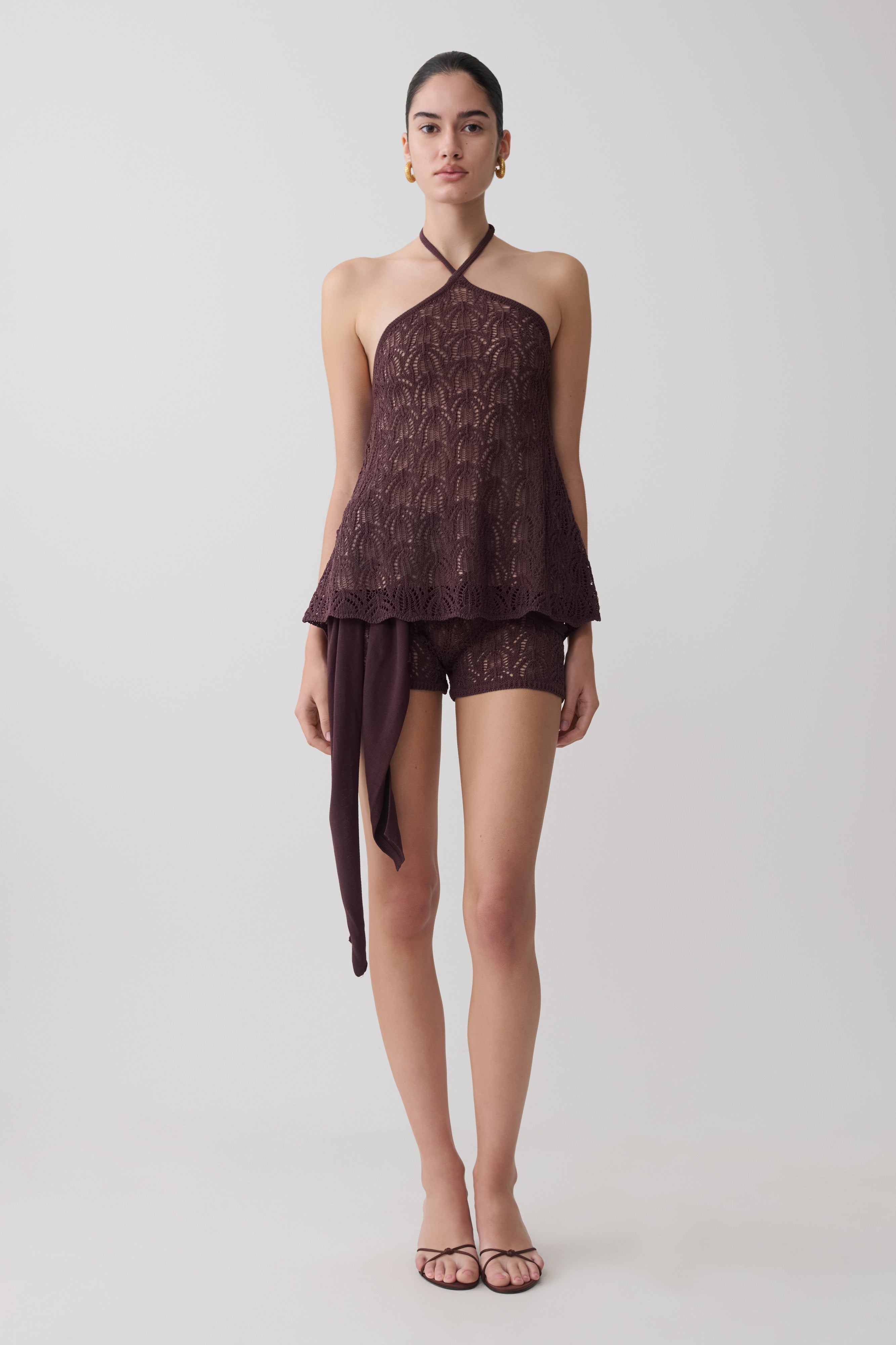 Corey Crochet Halter Neck Top - Chocolate